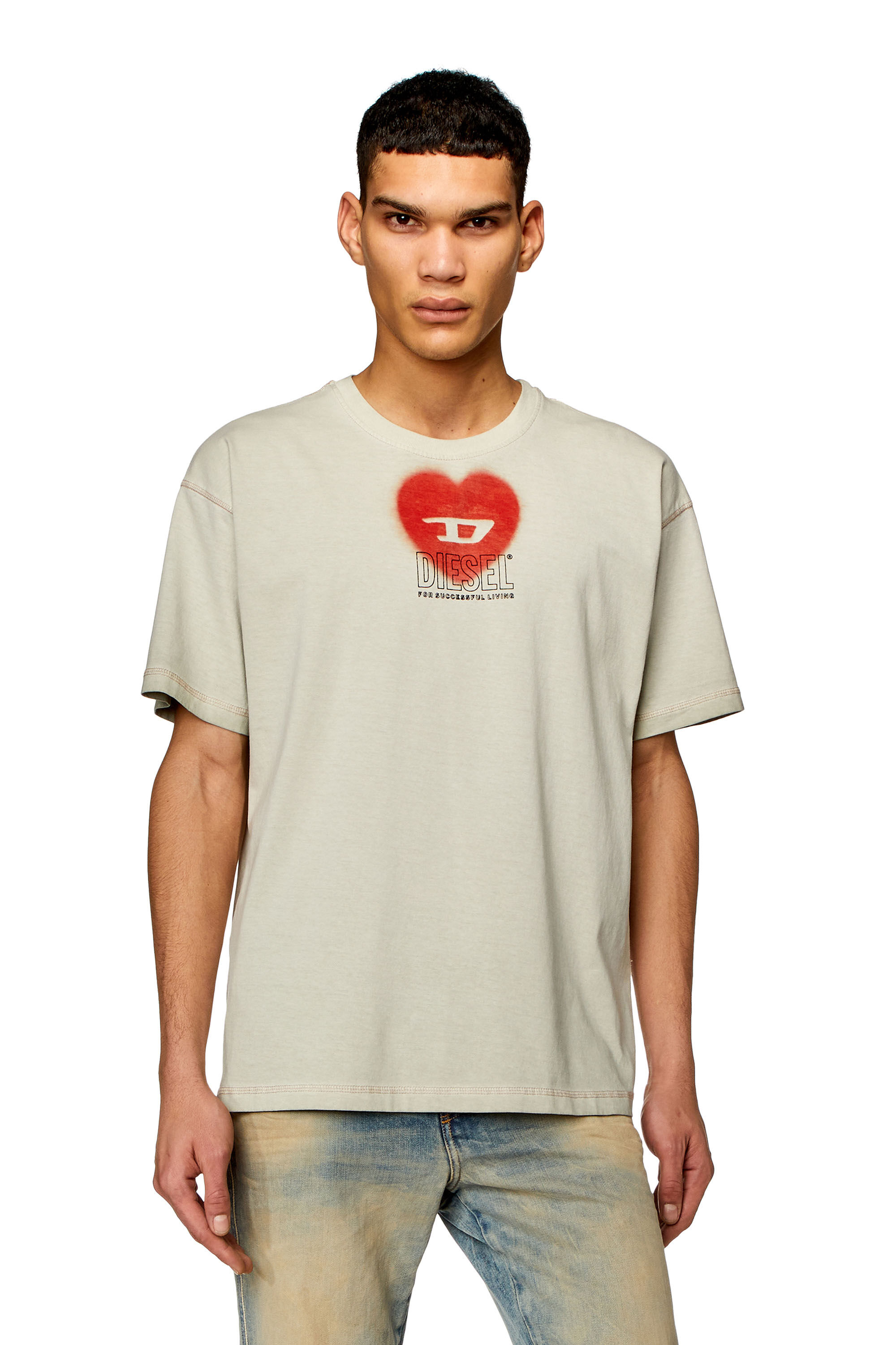 Men's graphic T-shirt with heart print | Beige | Diesel