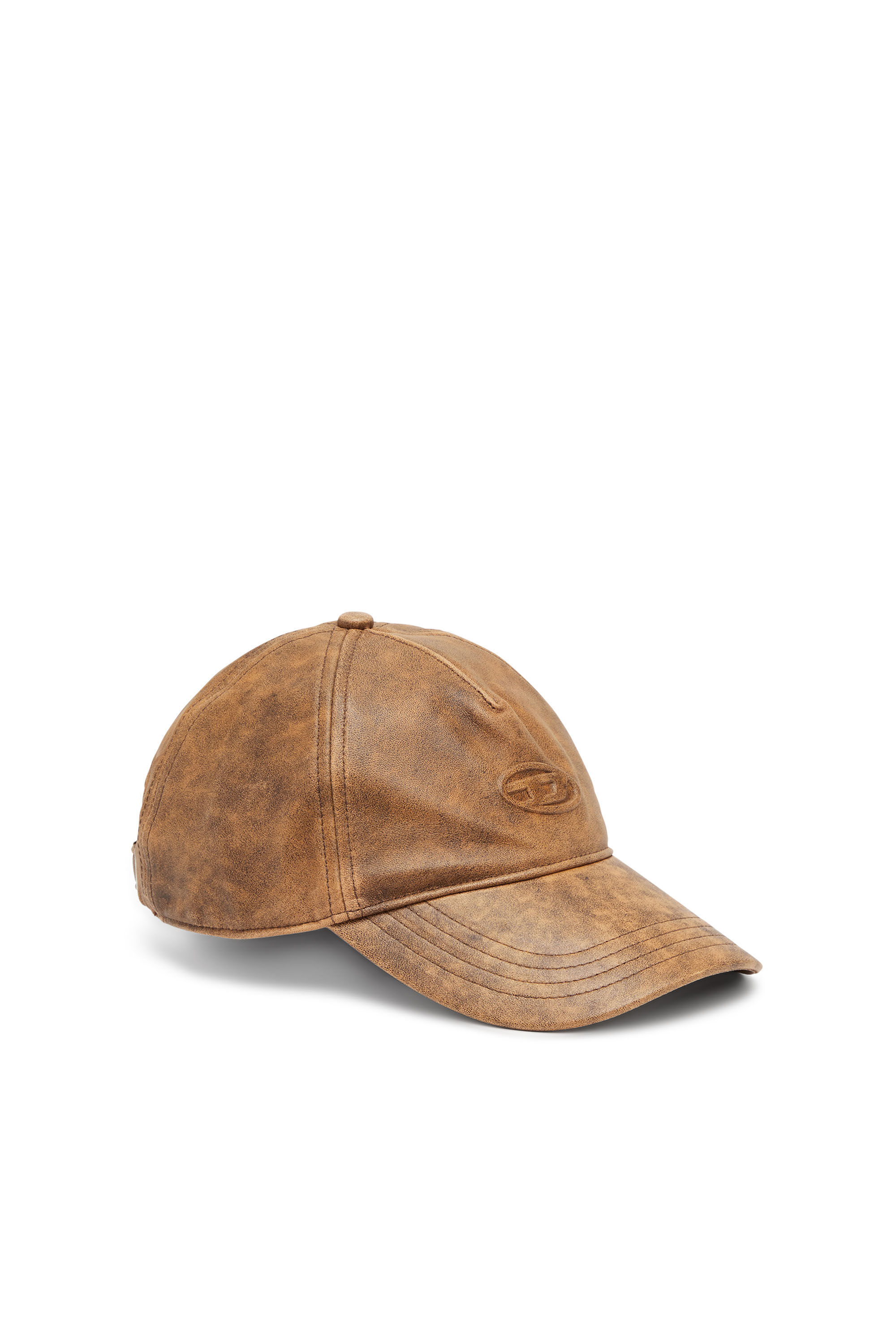 Diesel - C-BAR, Casquette de baseball en cuir traité Homme in Marron - 1