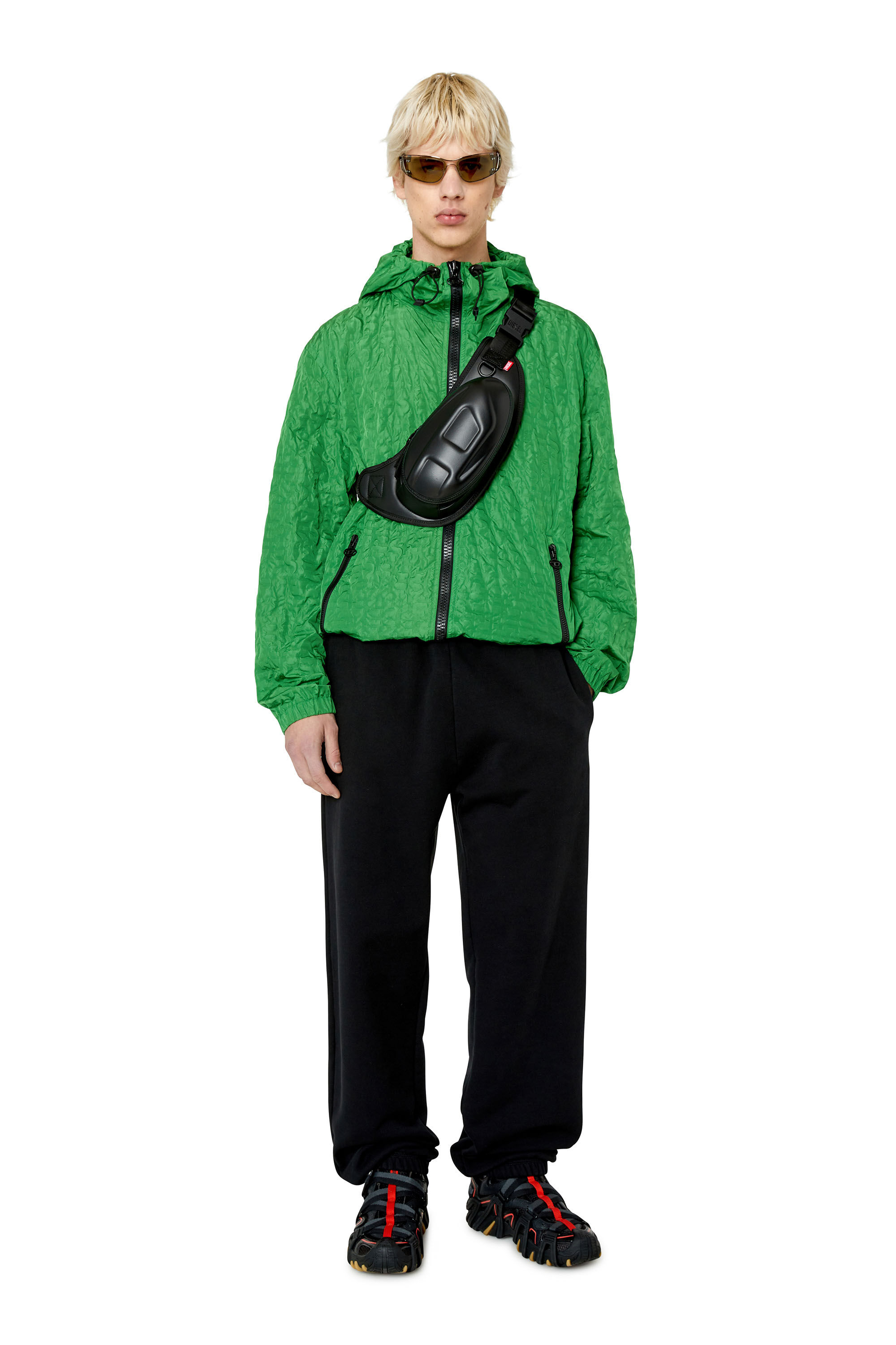 Diesel - J-WARRET-MON, Male's Windbreaker in tactile monogram nylon in Green - 1