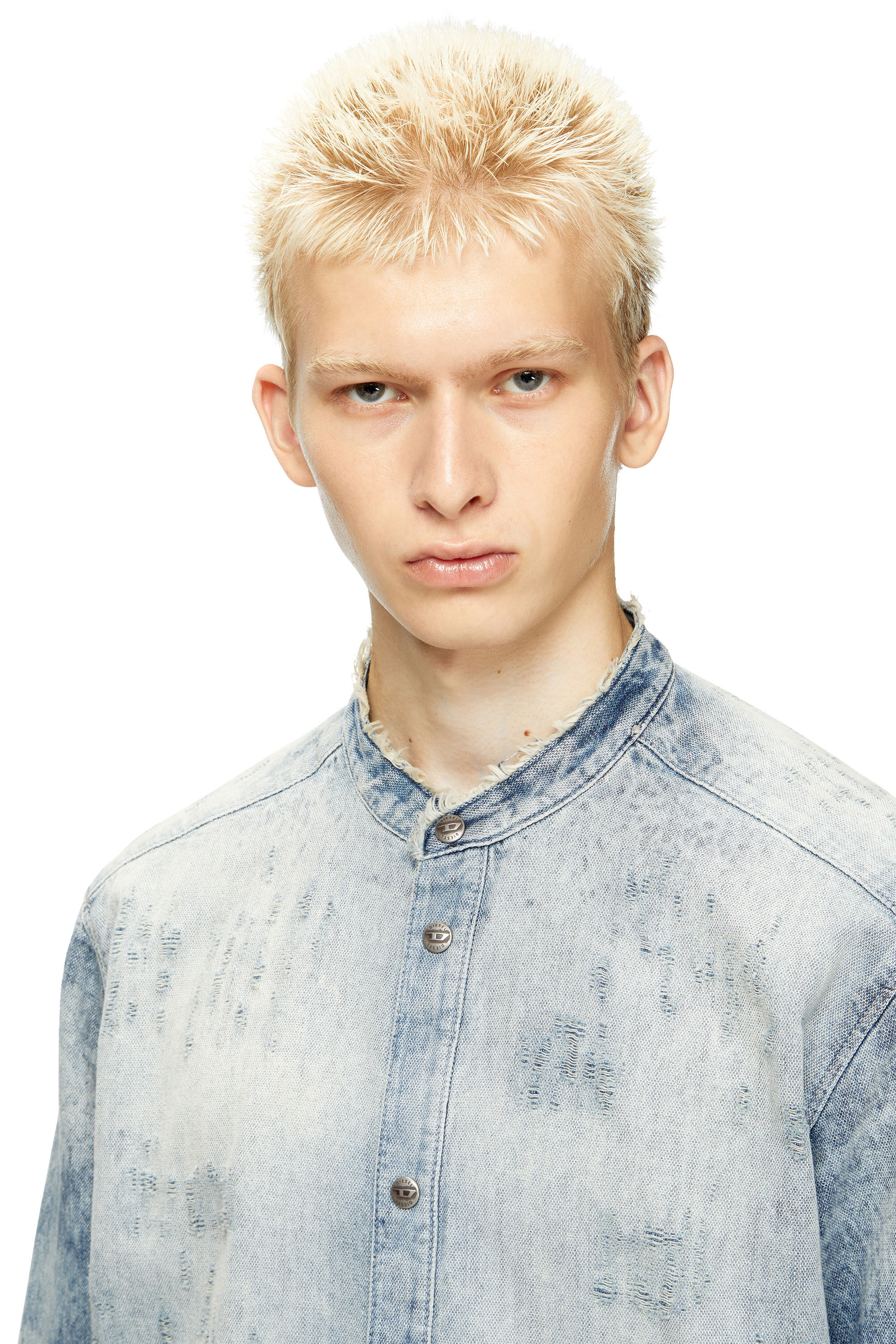 Diesel - D-SIMP-FSH, Male's Shirt in distressed honeycomb denim in Light Blue - 4