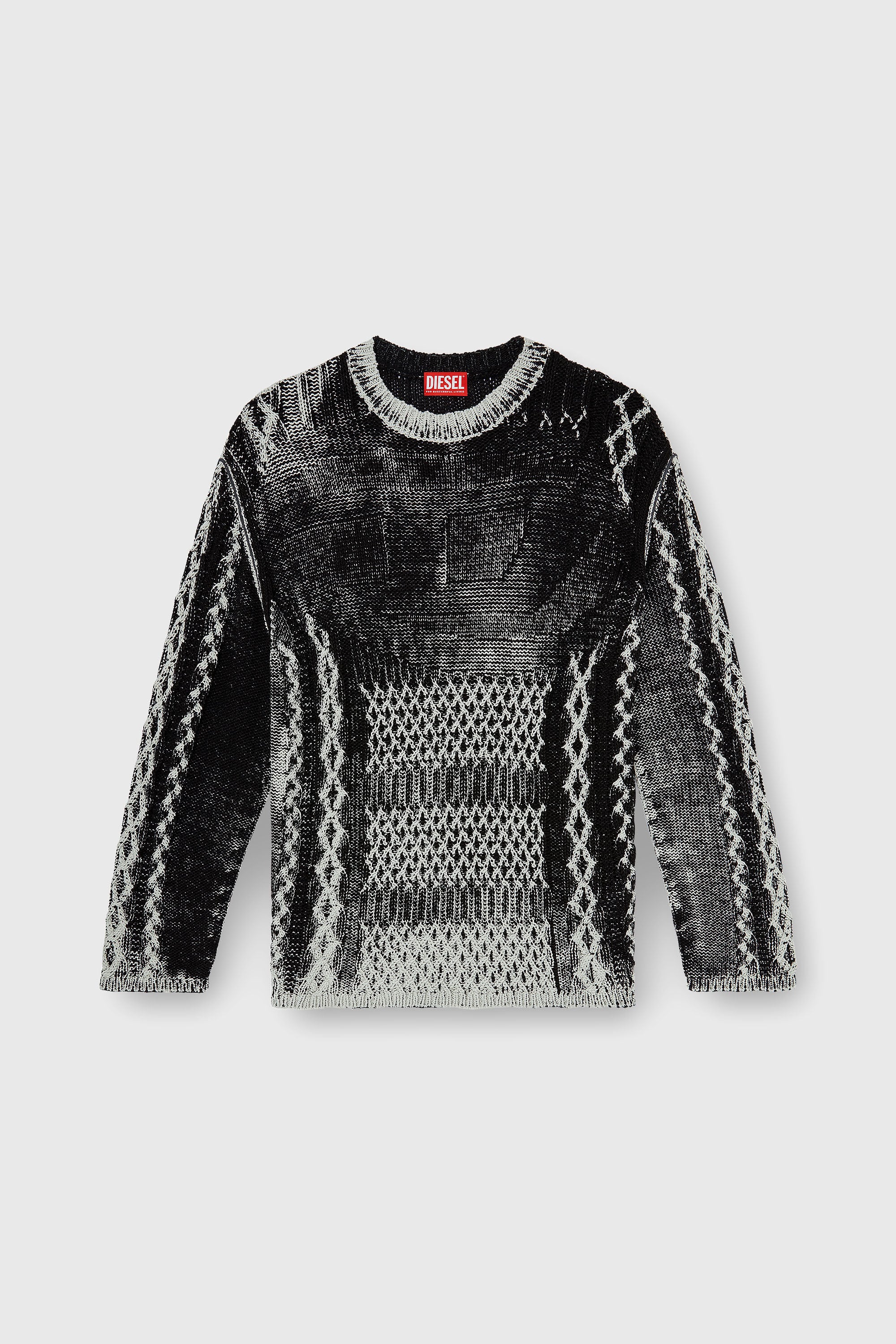Diesel - K-MIONE, Male's Treated cable-knit jumper in Grey/Black - 2