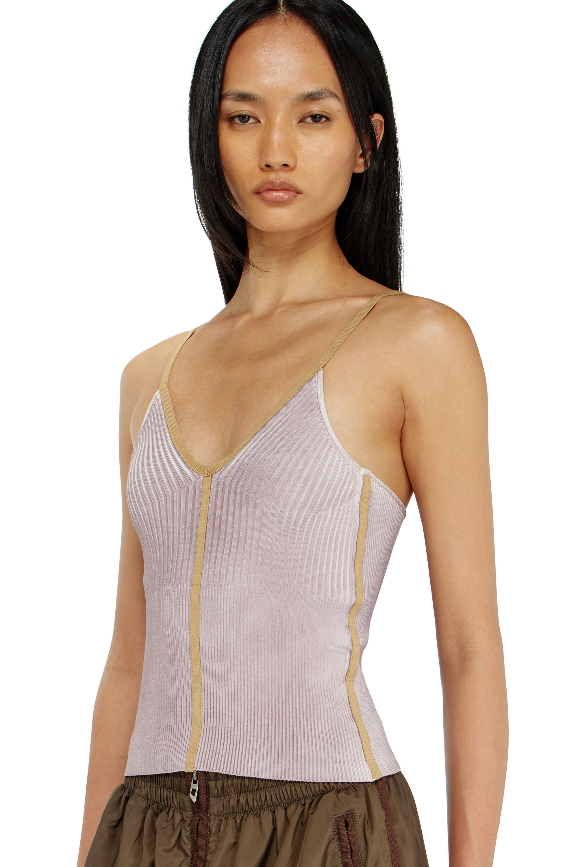 Diesel - M-SARMITE, Woman's Rib-knit cami top with contrast bands in null - 4