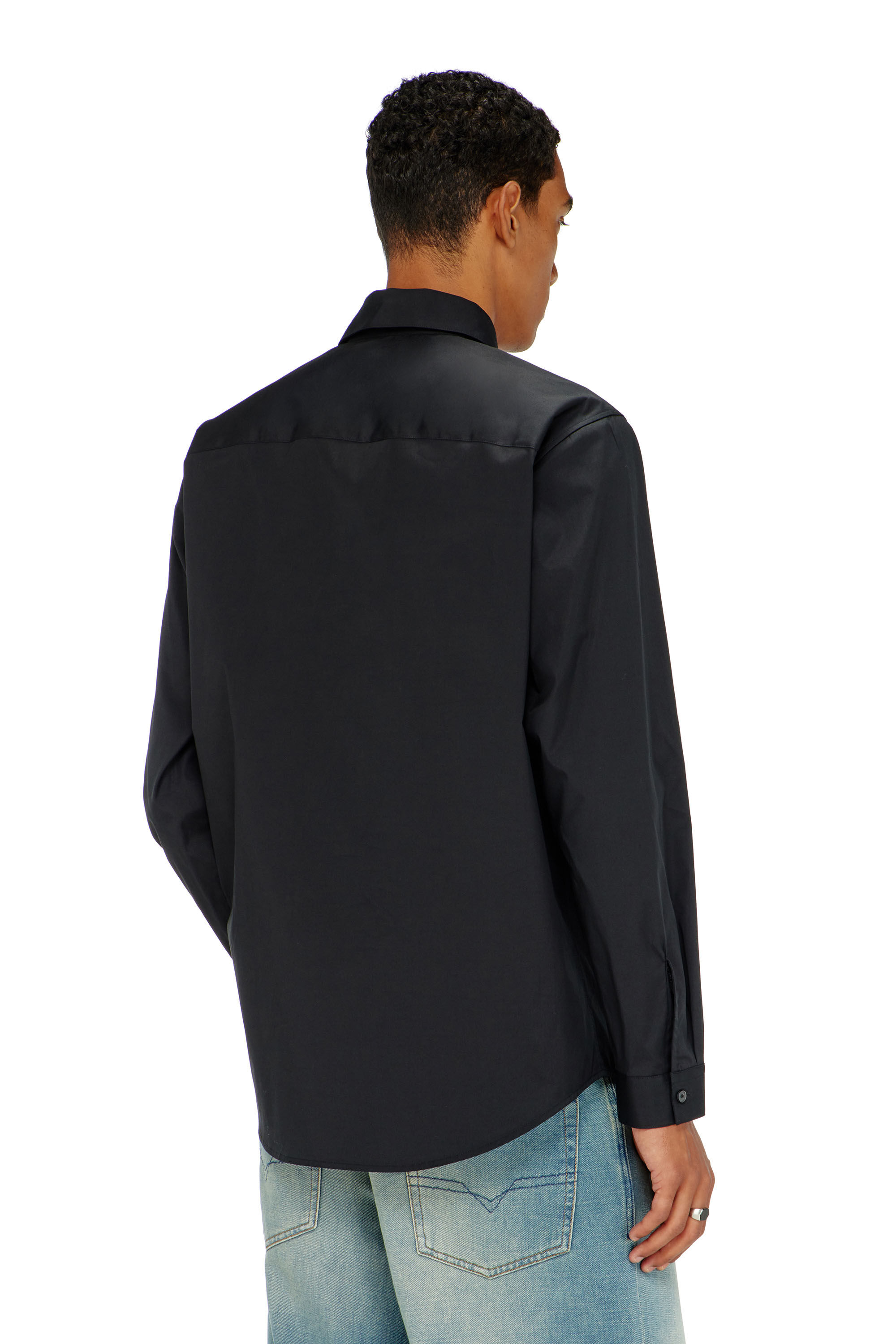 Men's Stretch poplin shirt with embroidery | Black | Diesel US