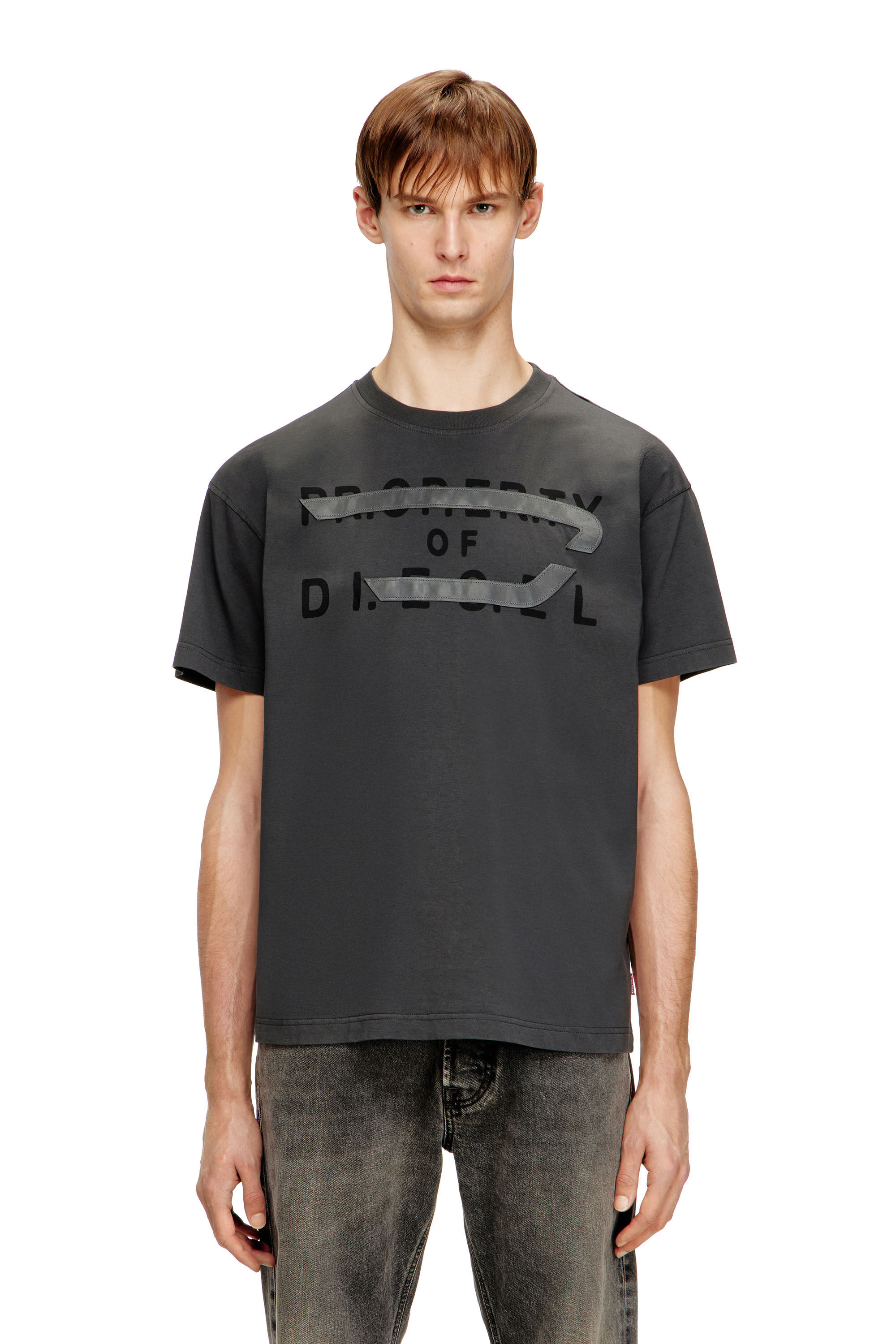 Men's Regular T-shirt with D appliqué | Grey | Diesel