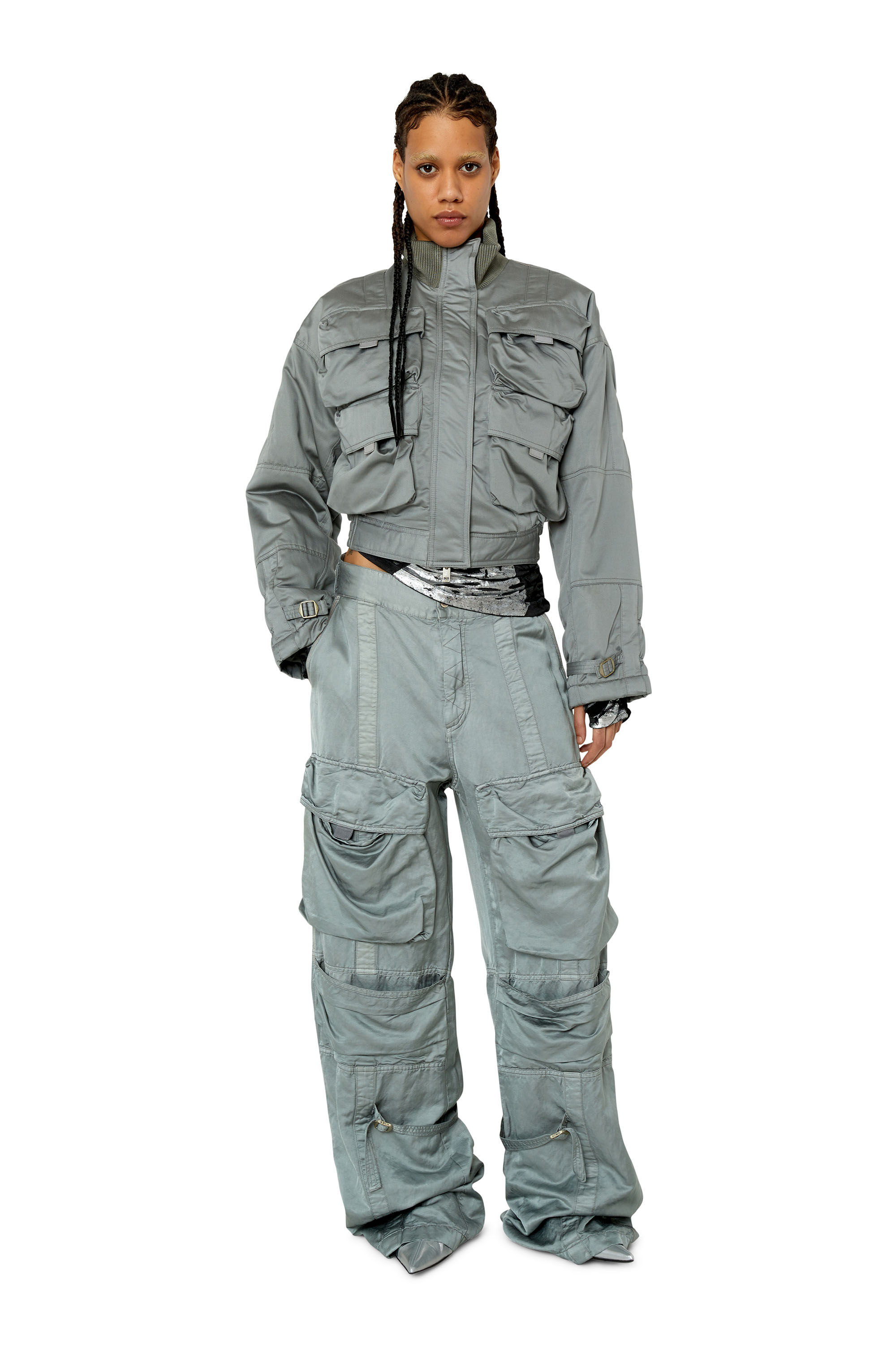 Diesel - G-MILA, Veste utilitaire en satin flammé Femme in Gris - 1
