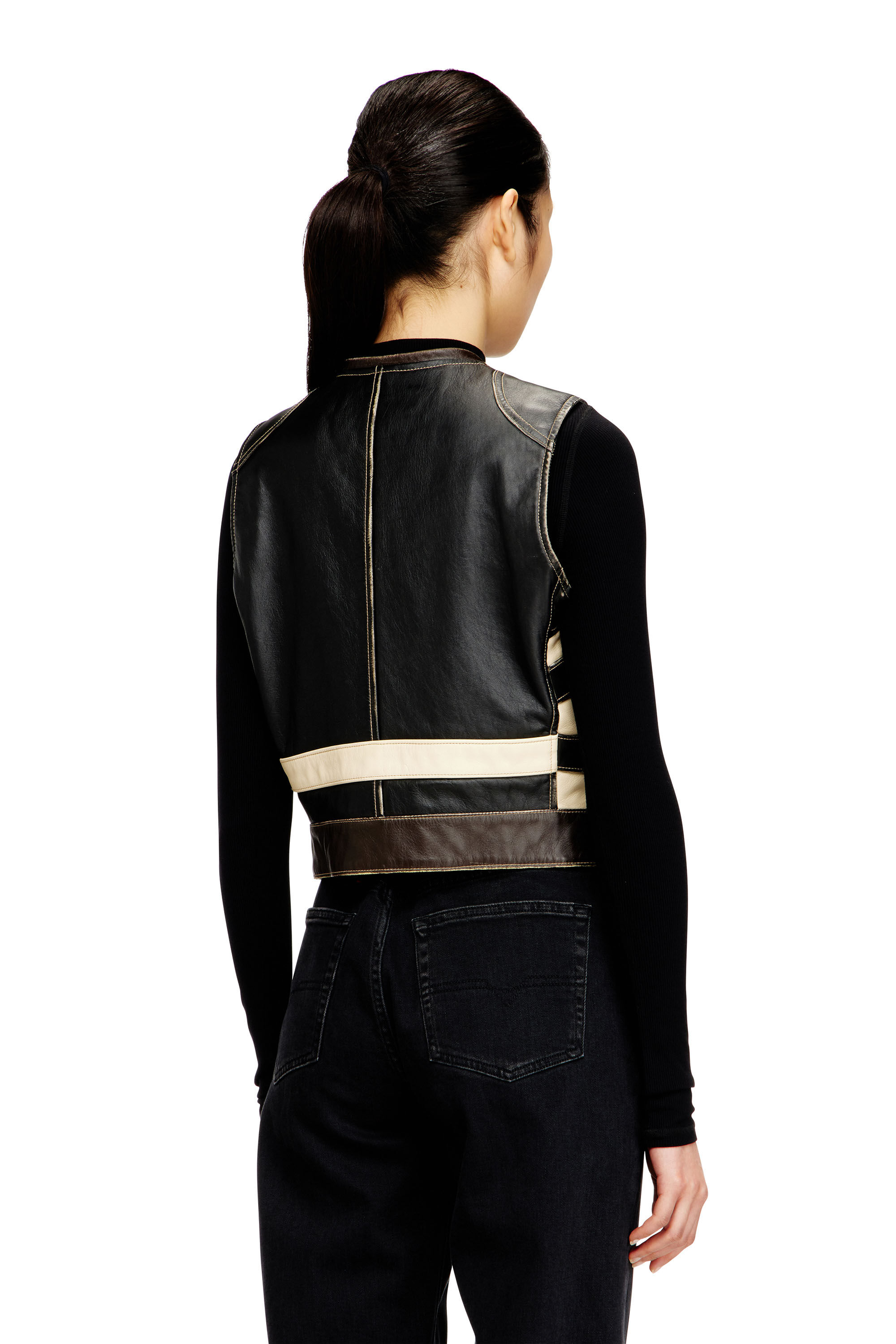 Women's Leather vest with front logo and contrast stripes