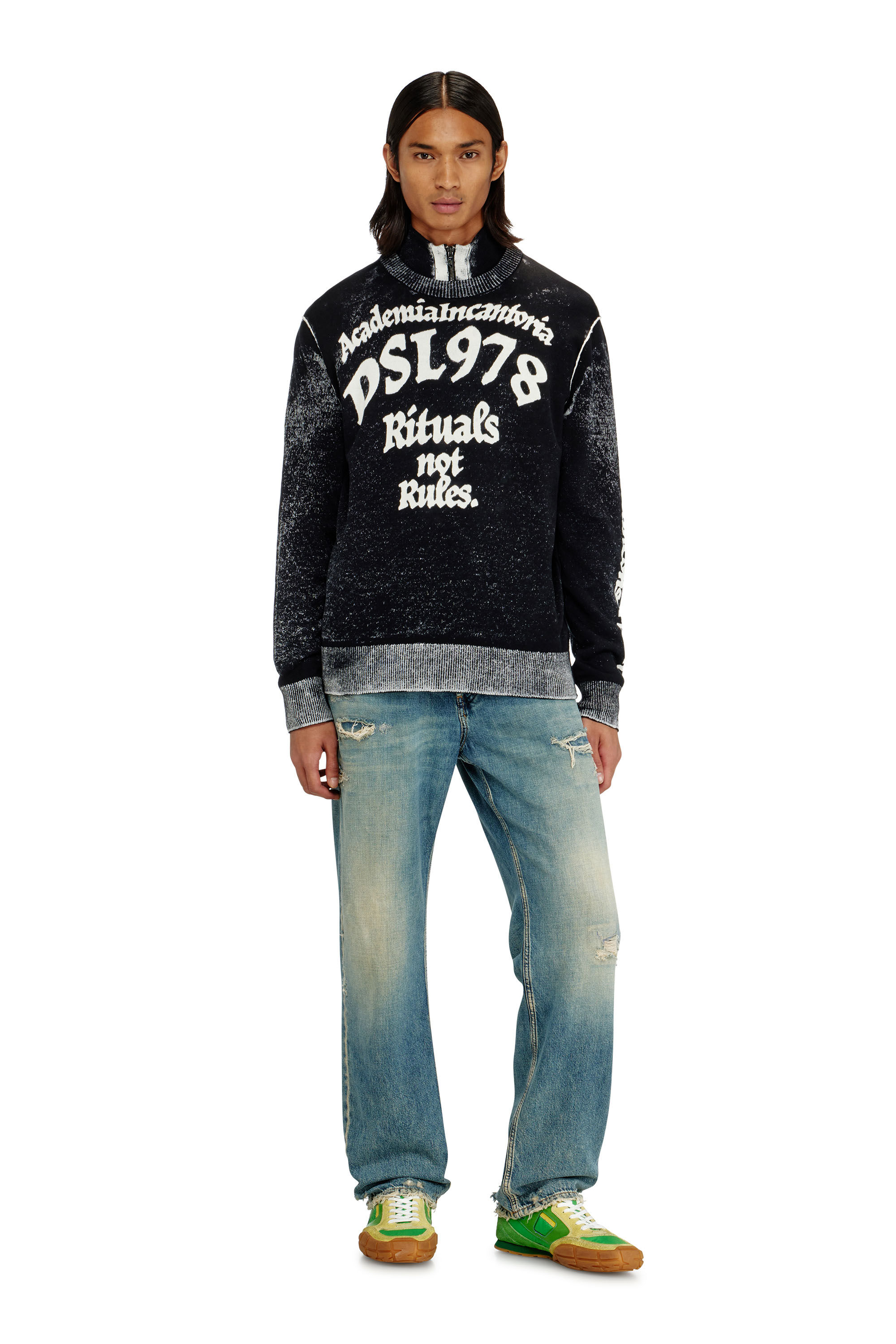 Diesel - K-LAUTI, Pull en coton trait&eacute; avec slogan Homme in Polychrome - 1