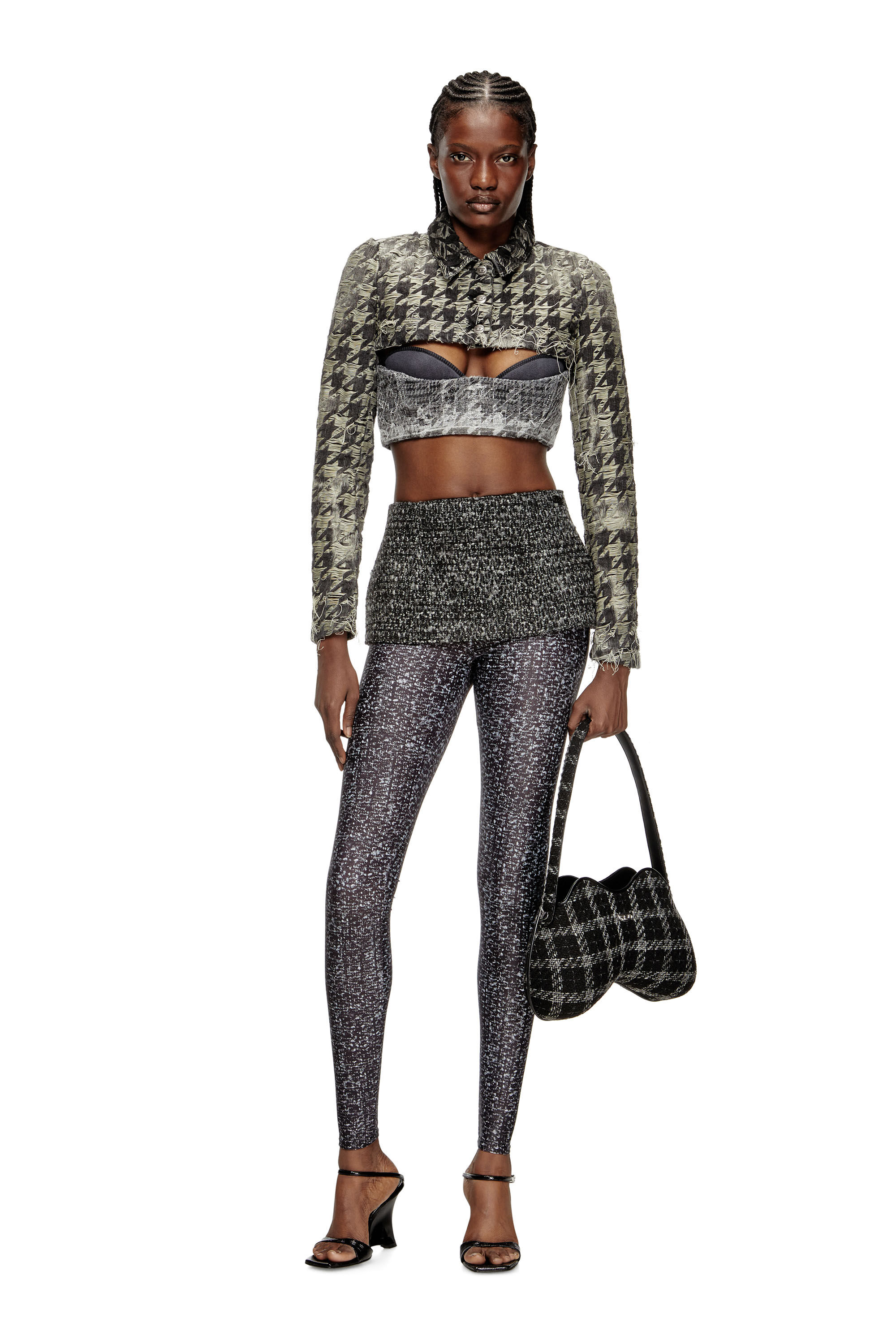 Diesel - DOUBLE-D SHOULDER, Female's Double-D-Shoulder bag with houndstooth motif in Black - 7