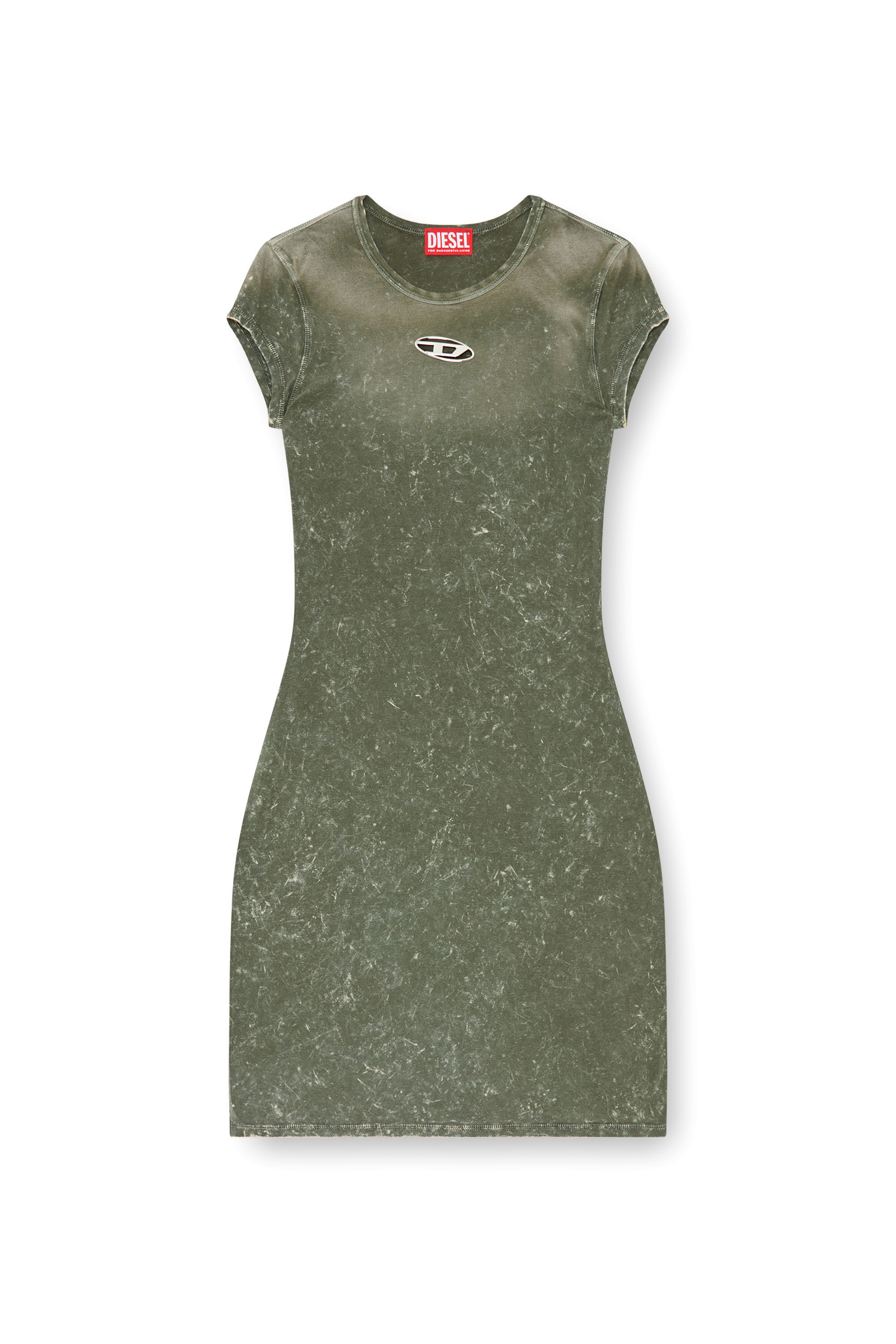 Diesel - D-ANGIEL-P1, Female's Short dress in marbled stretch jersey in Olive Green - 2