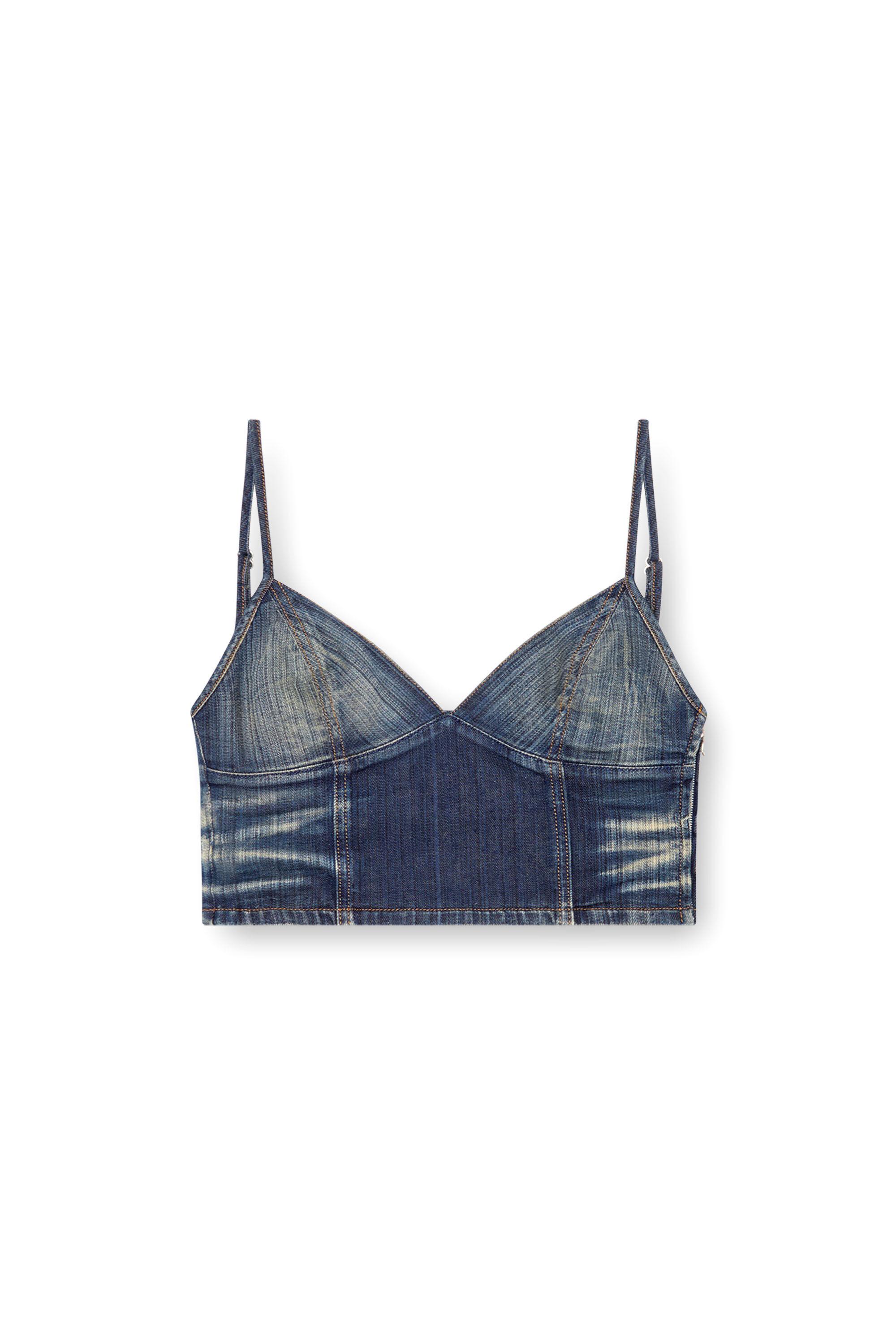 Diesel - DE-FULVY-TOP-D, Female's Cropped top in streaky denim in Dark Blue - 2