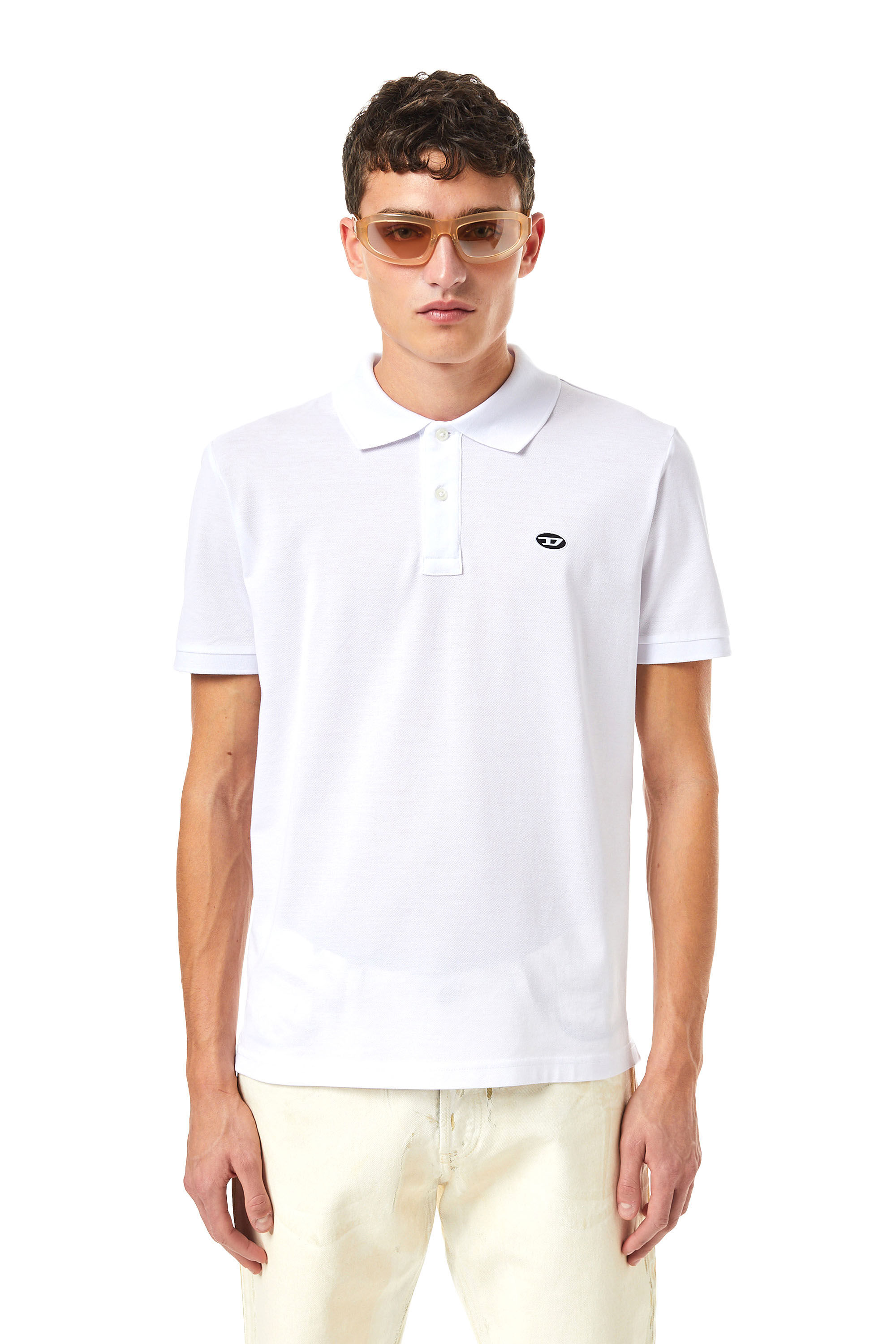 Diesel - T-SMITH-DOVAL-PJ, Male's Polo shirt with oval D patch in White - 3