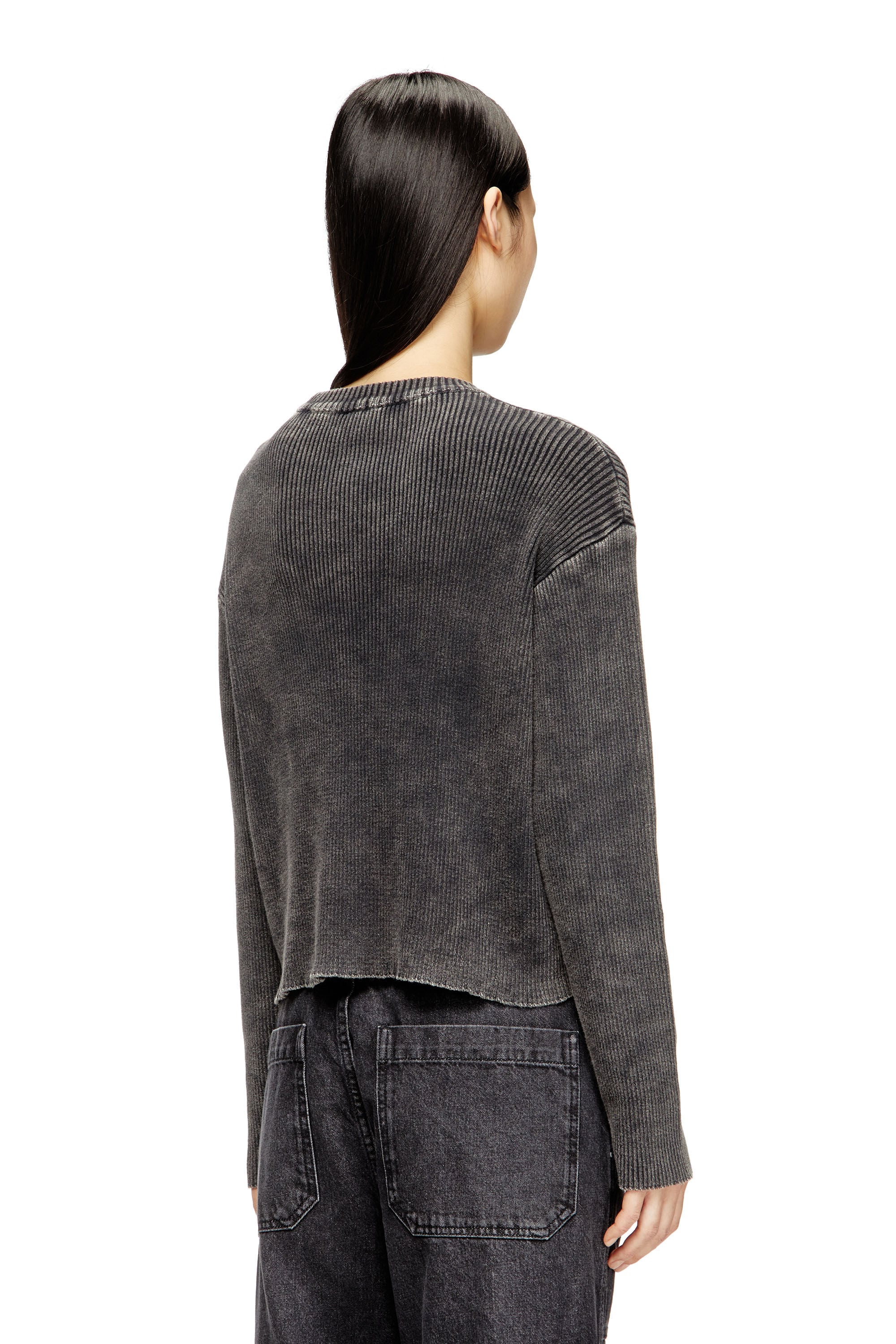 Women's Cut-out ribbed jumper with Oval D plaque | Grey | Diesel