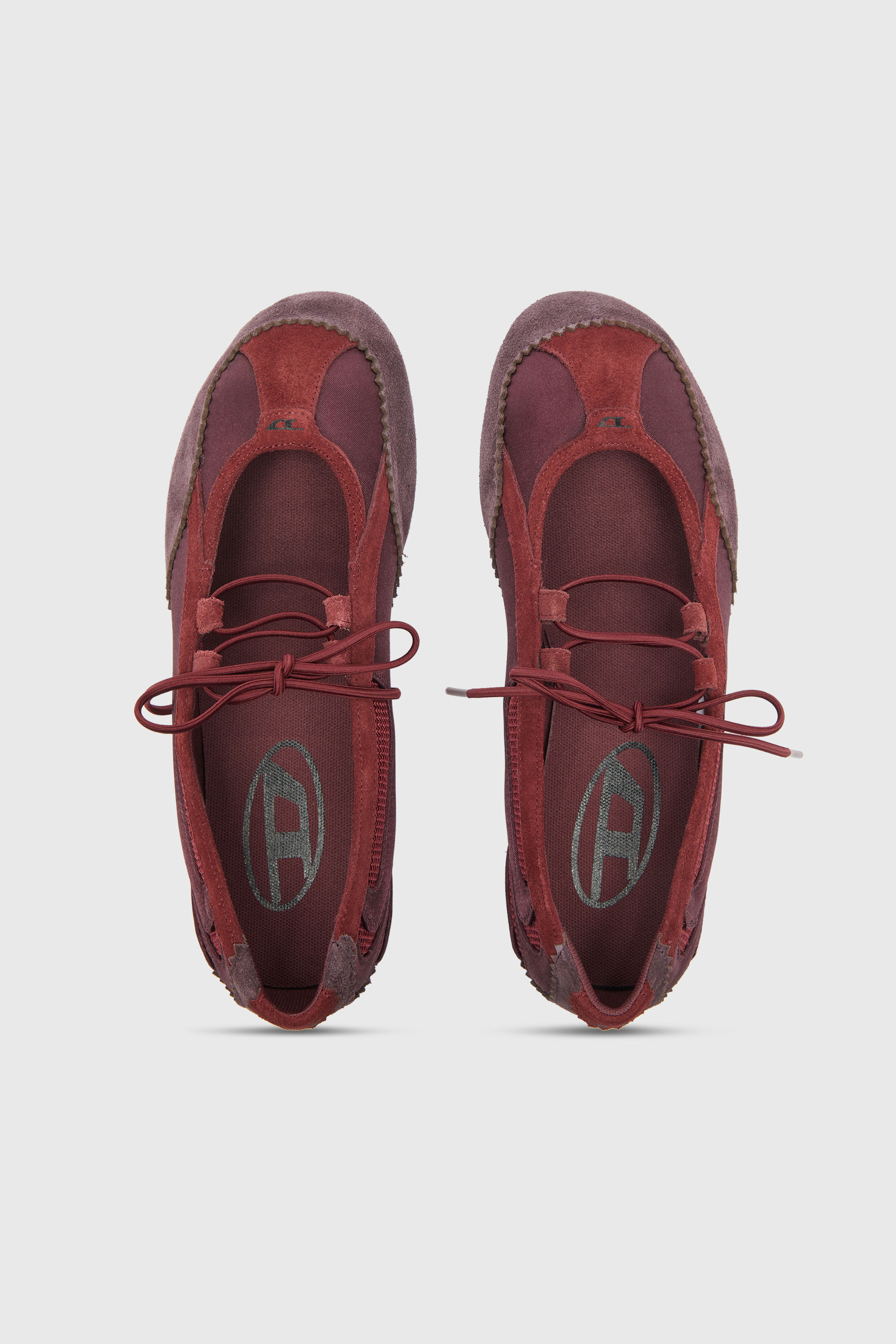Women's D-Mile - Lace-up ballerina flats in leather and mesh | Red
