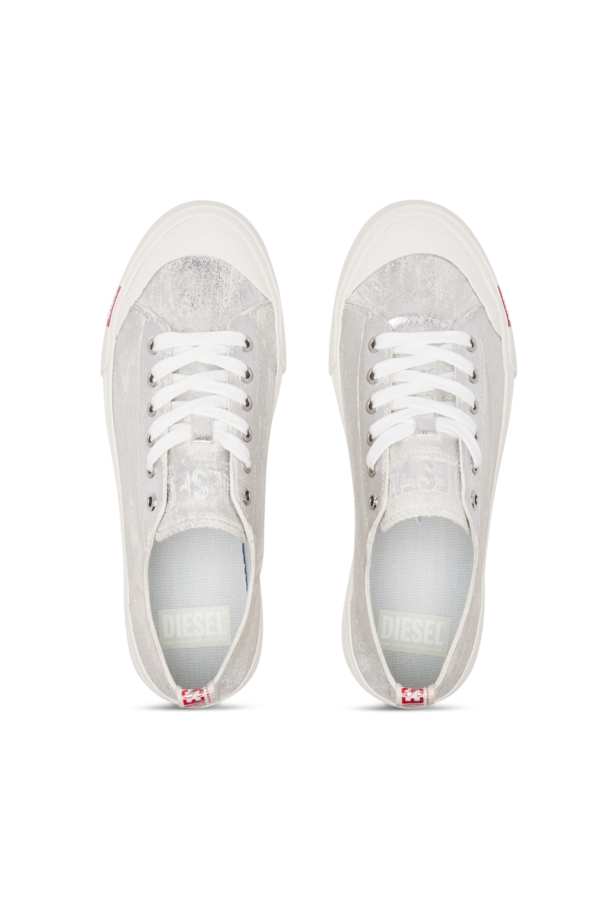 DIESEL / S-ATHOS LOW/ローカットスニーカー/23cm/SLV/Y03270 P6314 H7269 Women's S-Athos Low-Distressed sneakers in metallic canvas