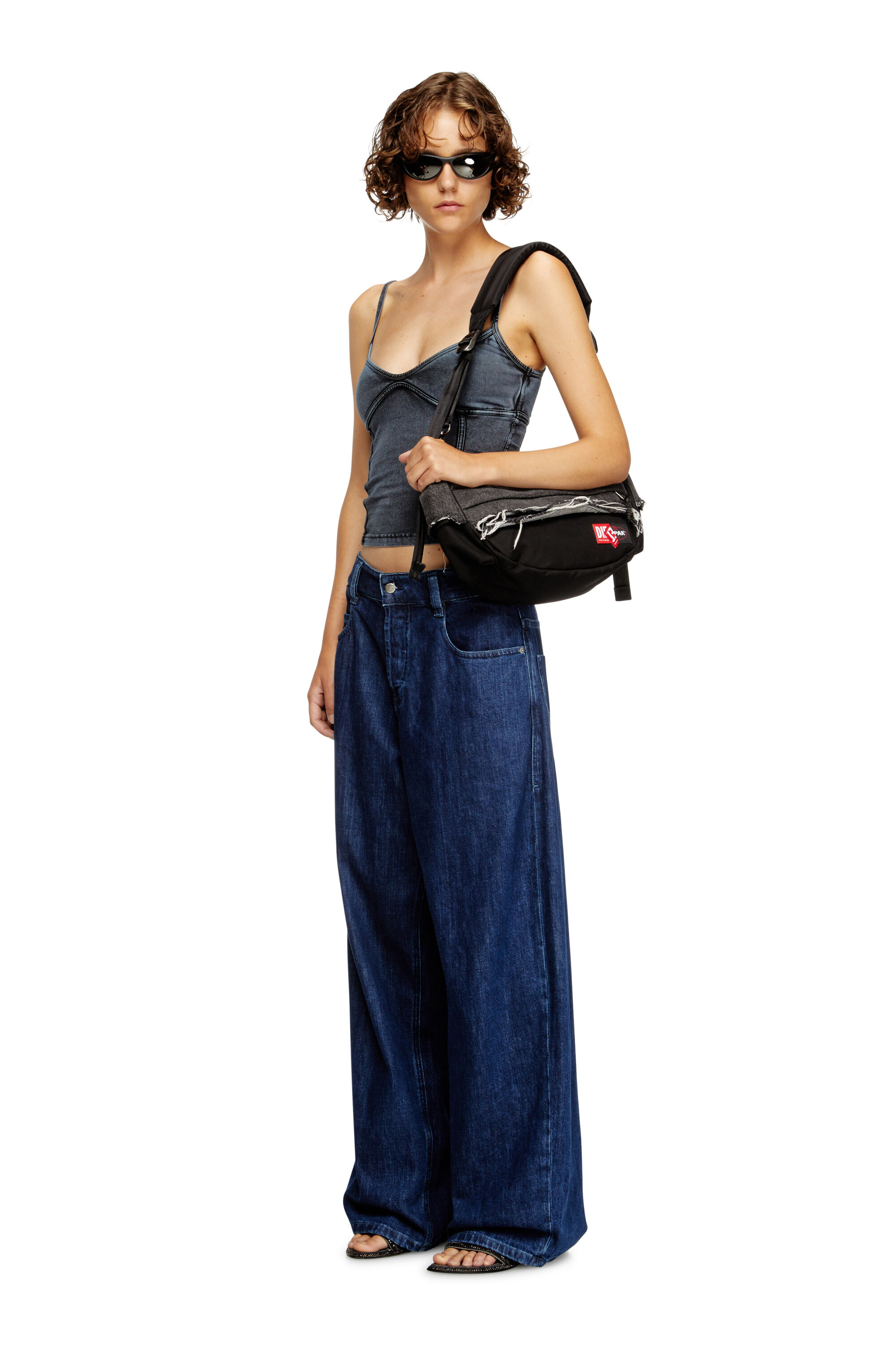 Women's Shoulder bag in destroyed denim and CORDURA® | Black