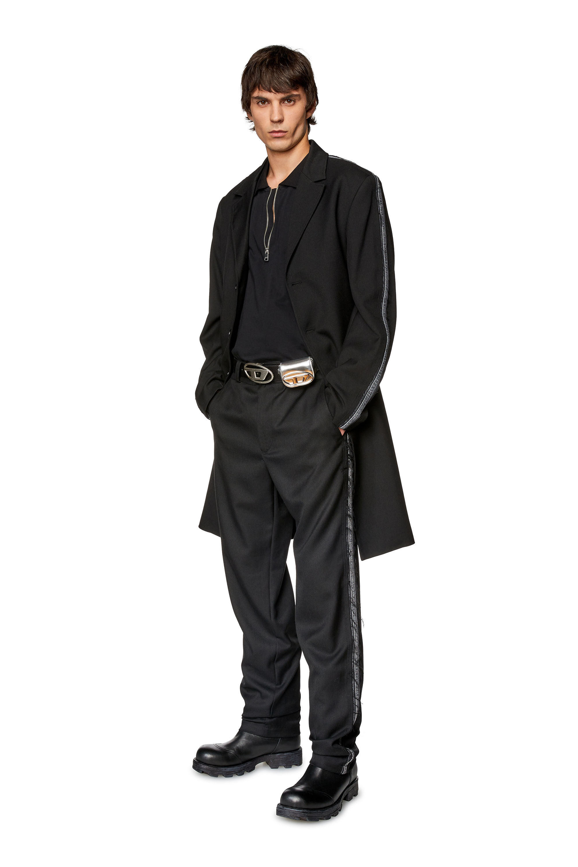 Diesel - W-HIVO, Veste en laine fraiche avec empiècements en denim Homme in Noir - 1