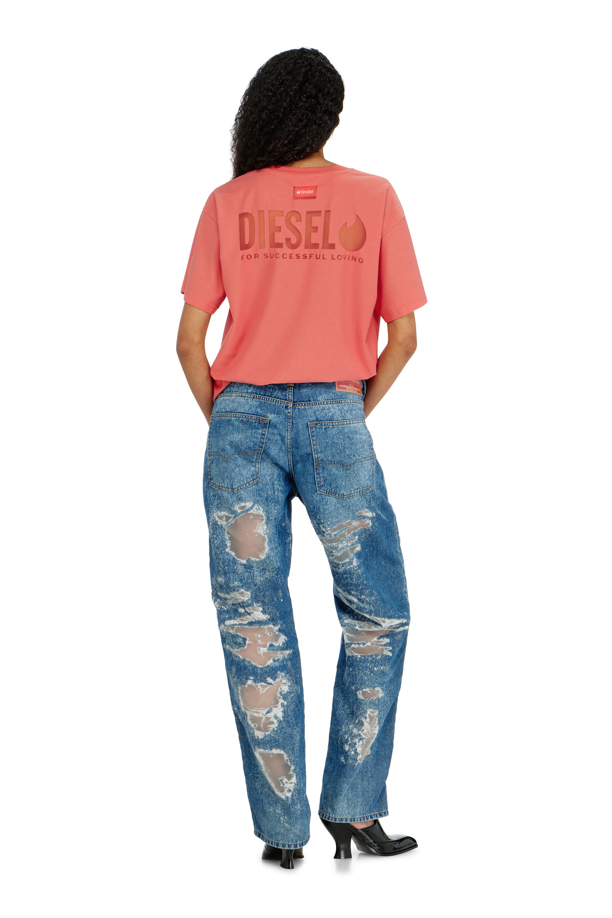 Women's T-shirt with transparent back logo | Red | Diesel