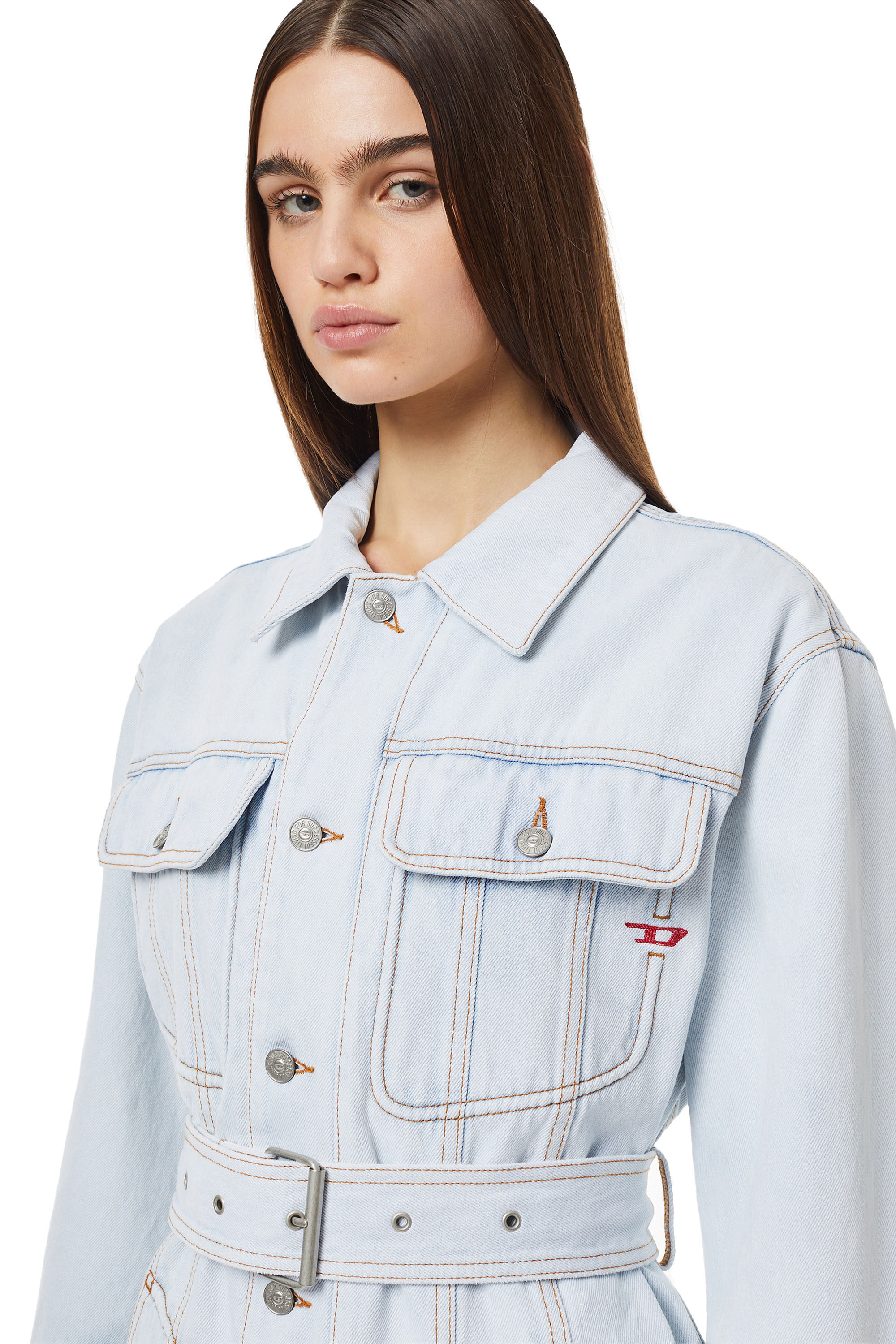 Diesel - DE-FLAMINIA TRUCKER COAT, Manteau Trucker Femme in Bleu - 4