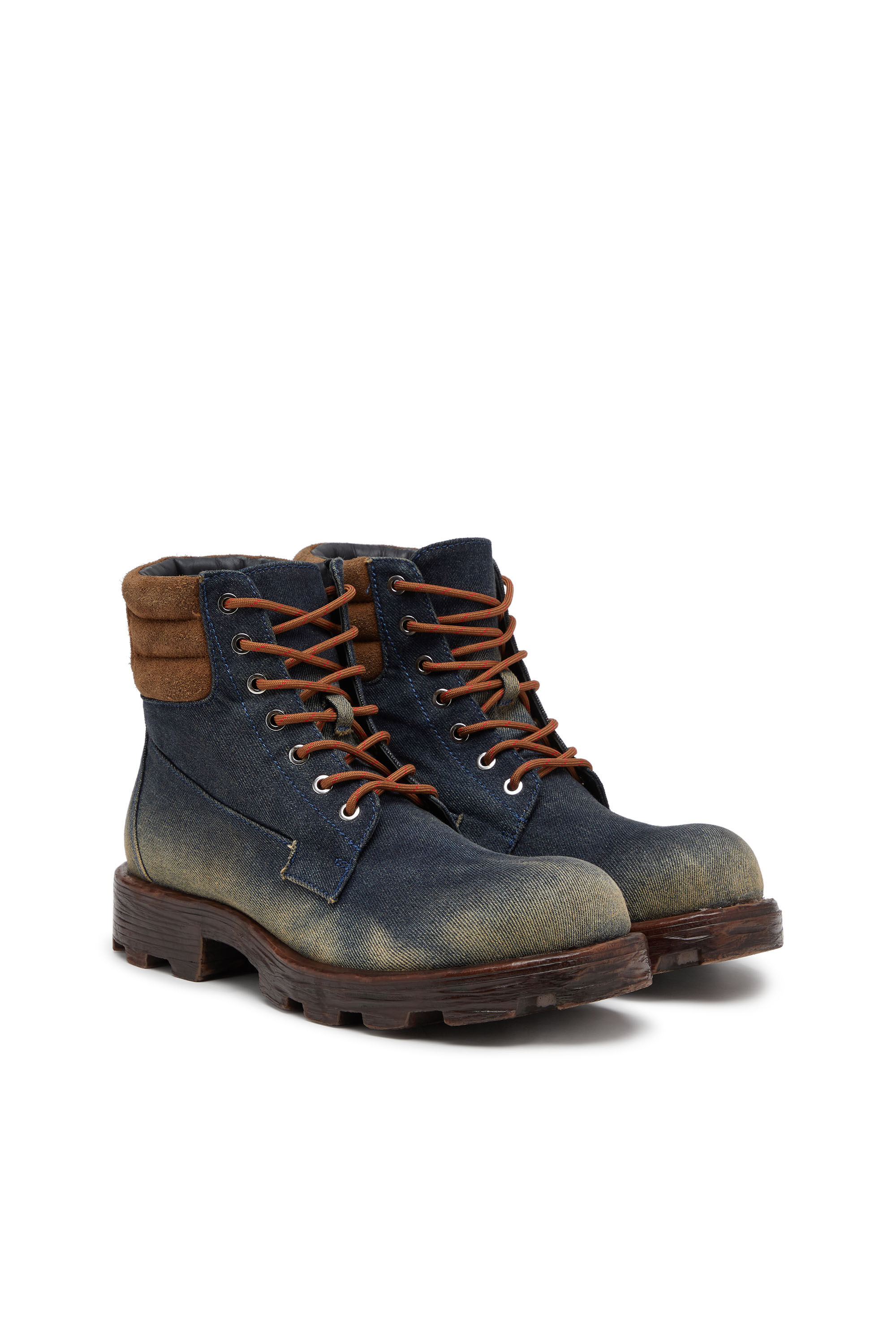 Men's D-Hammer-Combat boots in denim and suede | Blue | Diesel