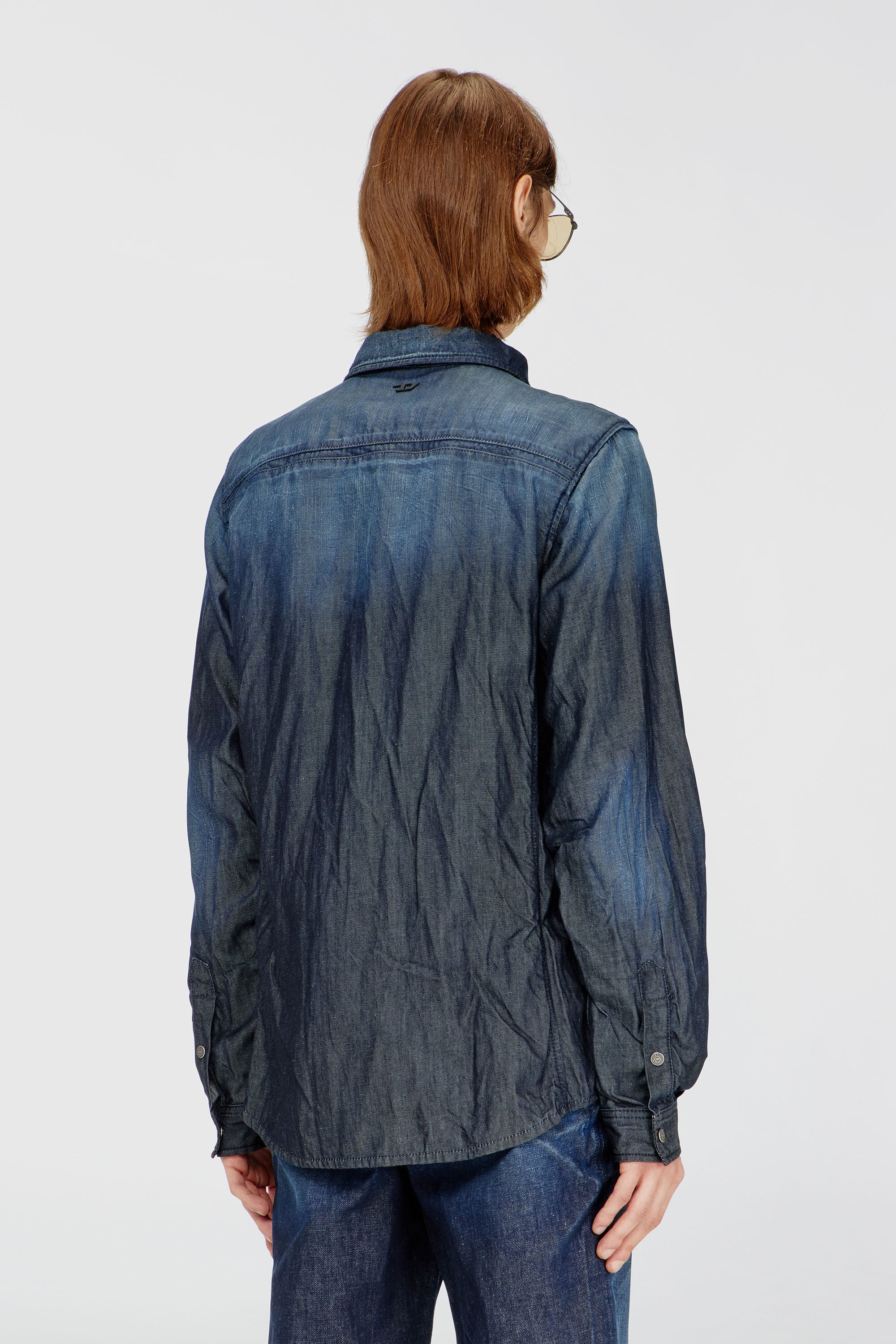 Diesel - D-SYNAR-FSJ1, Male's Shirt in creased denim in Dark Blue - 5