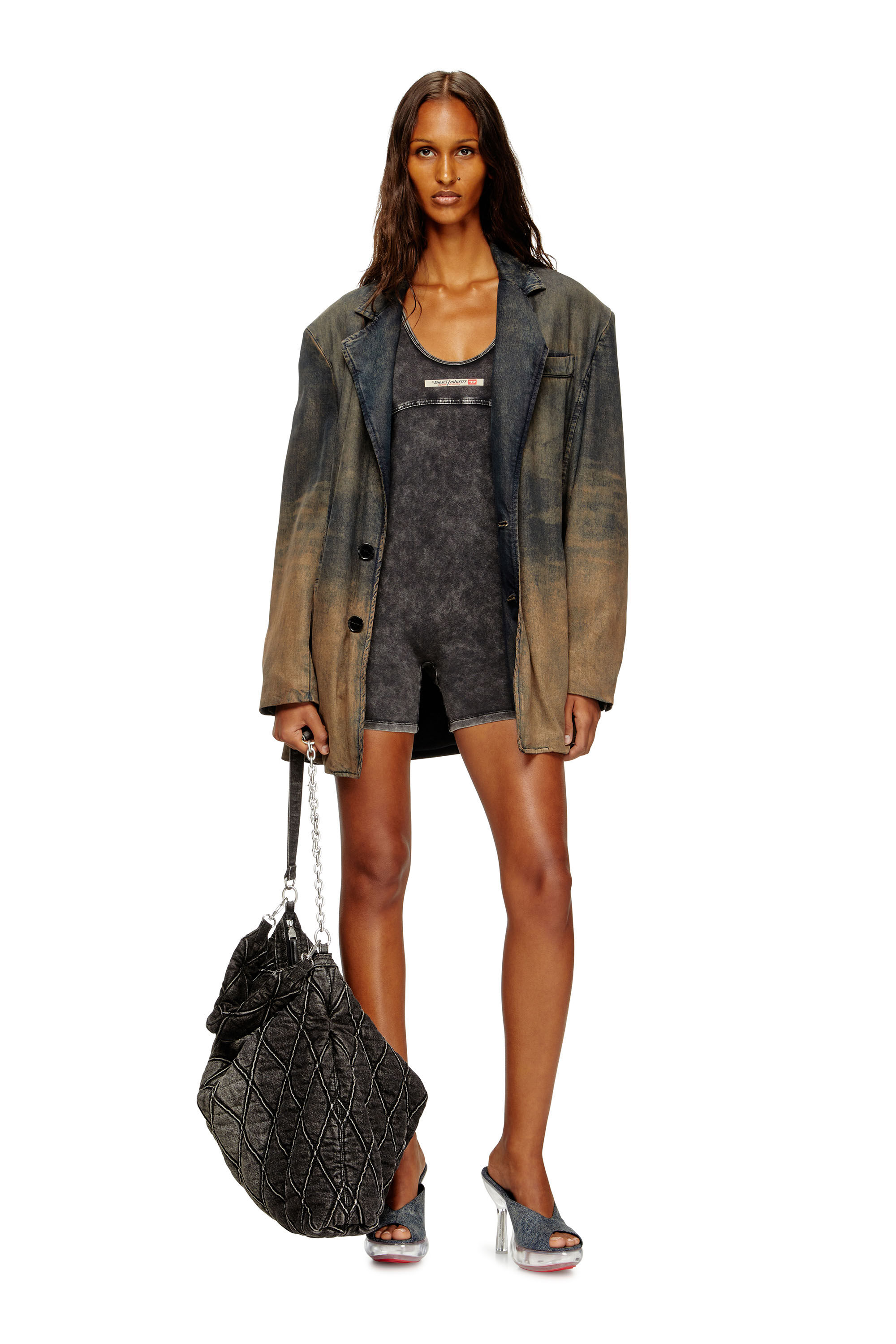 Diesel - KARIM-DNM, Combinaison en jersey effet denim Femme in Noir - 4