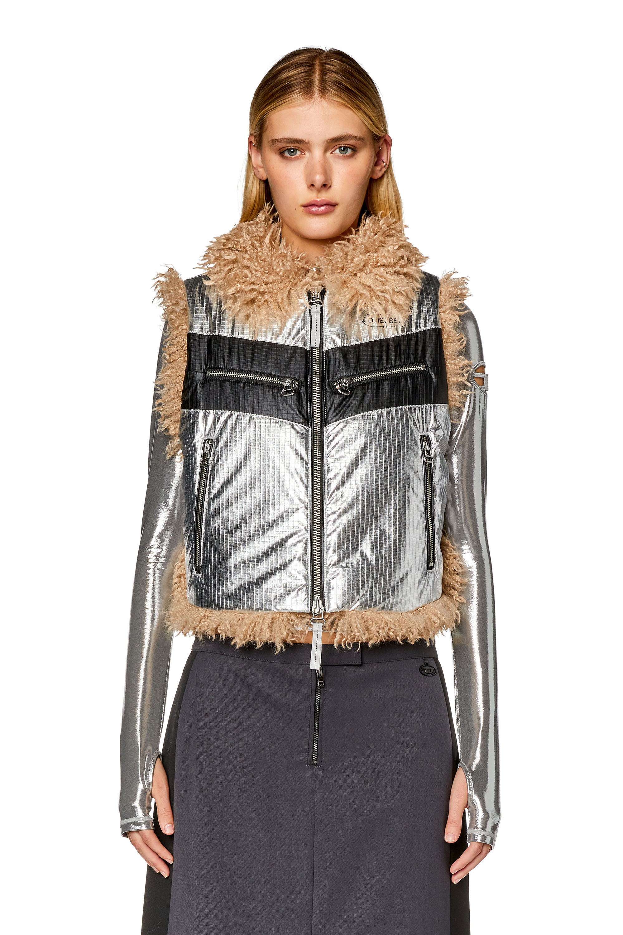 Diesel - W-EFIA, Female's Vest in foil-coated ripstop in Silver - 5