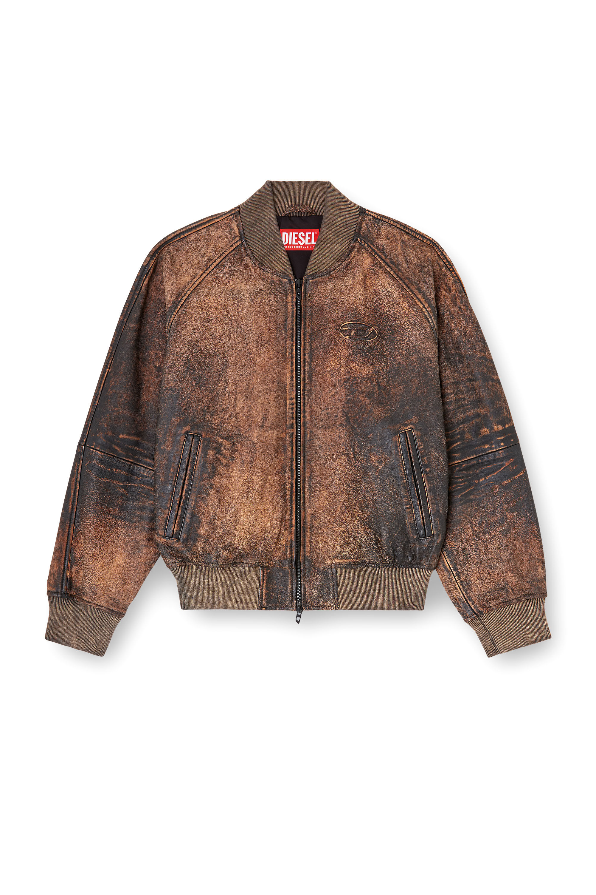 Women's Bomber jacket in distressed leather | Brown | Diesel