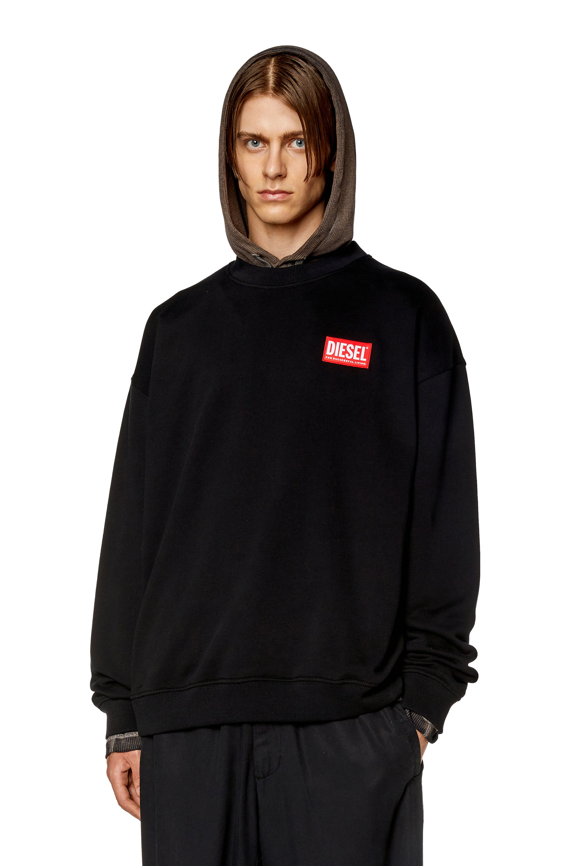 Diesel - S-NLABEL-L1, Sweat-shirt oversize avec empiècement à logo Homme in Noir - 3