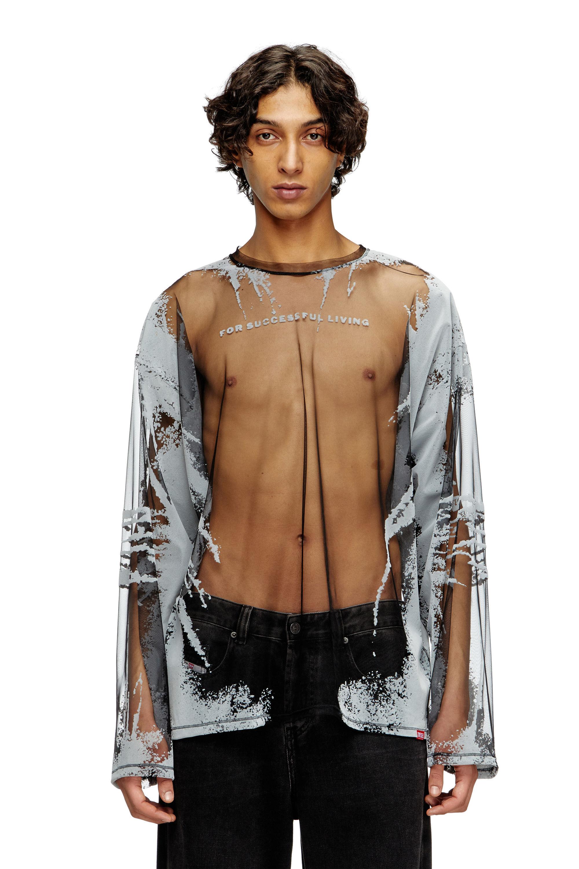 Women's Long-sleeve nylon T-shirt with lyrics print | Black