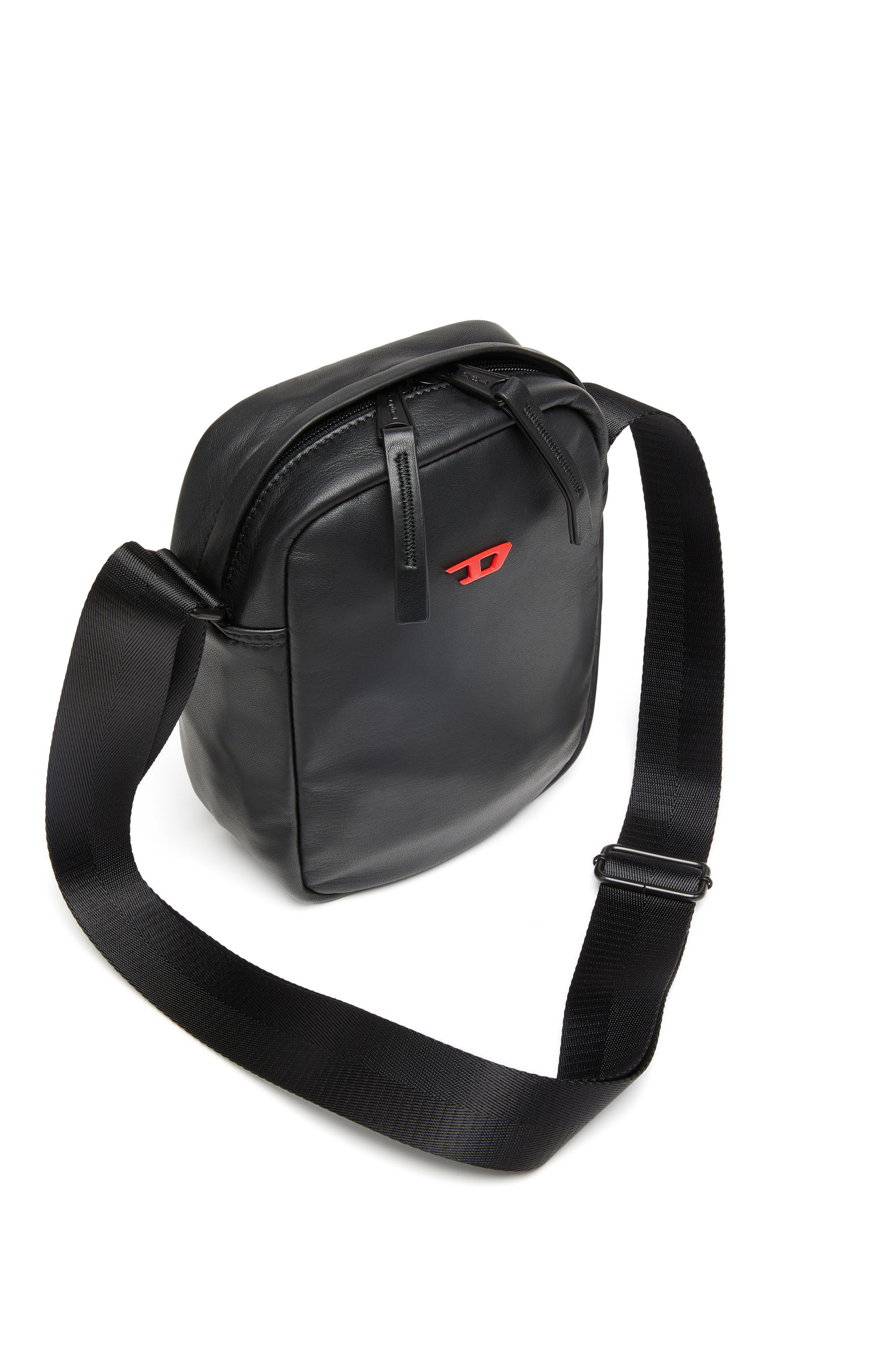 Diesel - RAVE CROSSBODY, Male's Rave-Leather crossbody bag with metal D in Black - 5