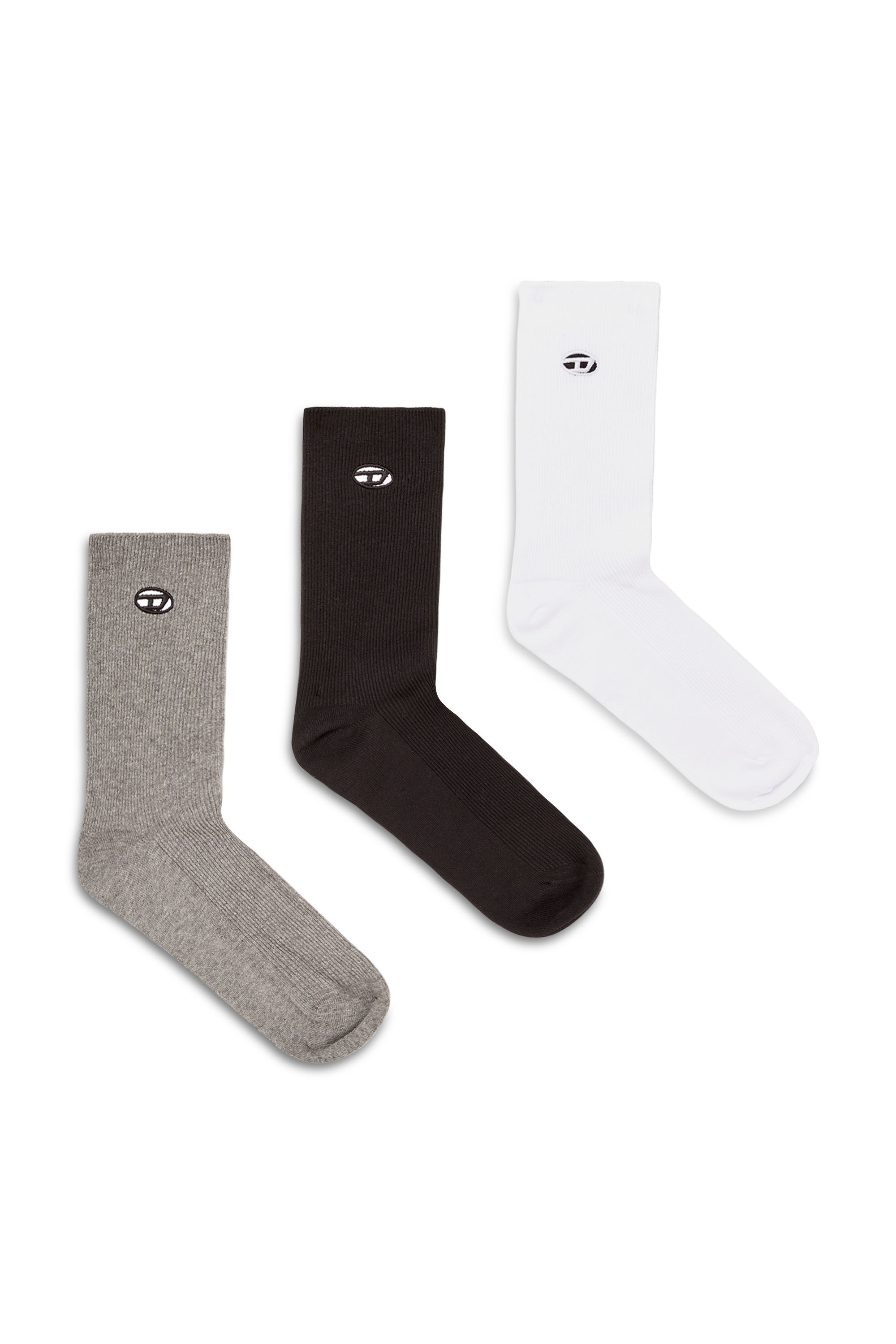Diesel - SKM-D-OVAL, Male's 3-pack of cotton socks with Oval D embroidery in Grey/White - 1