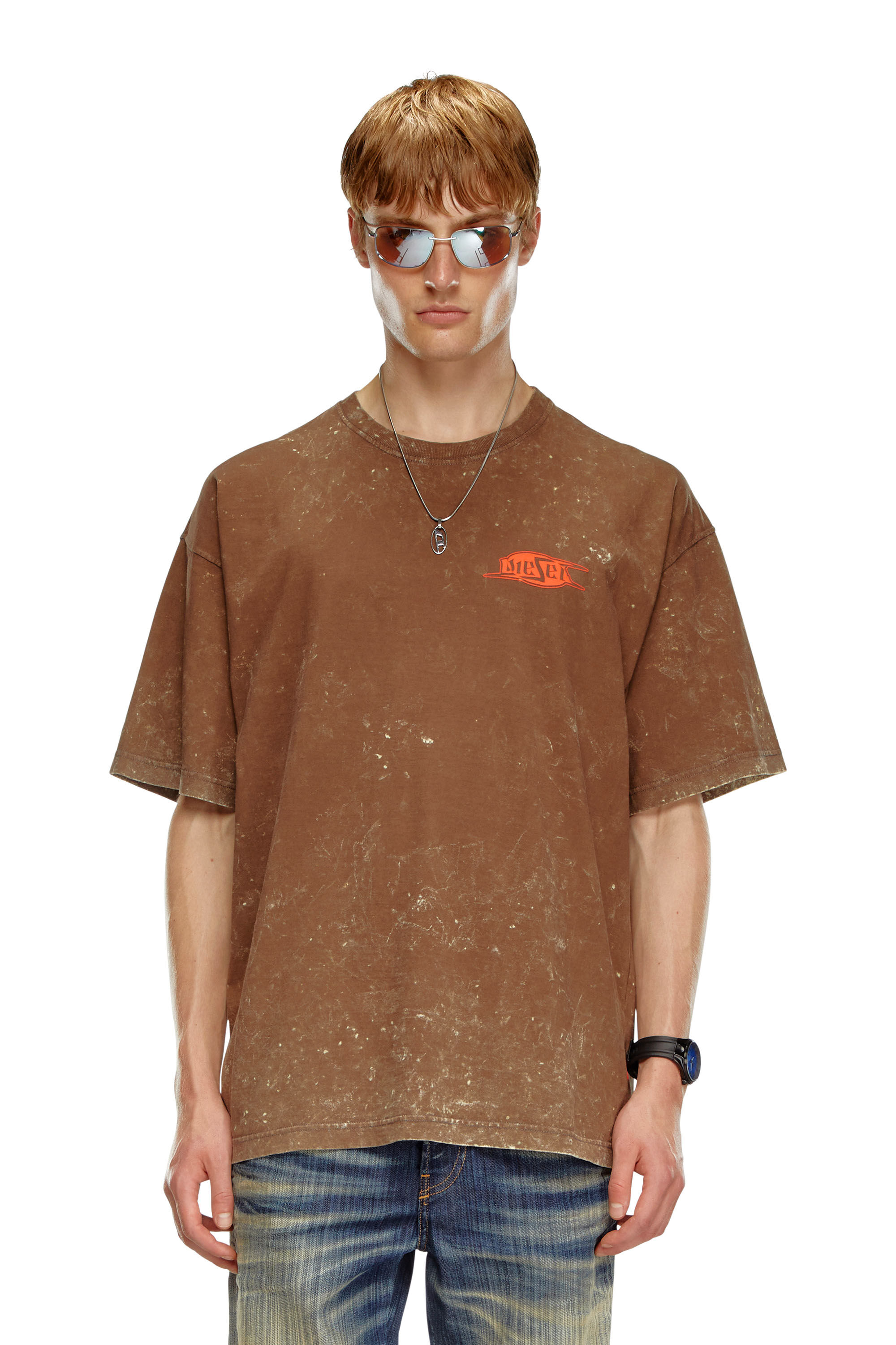 Diesel - T-BOXT-Q8, Male's Marbled T-shirt with puff print logo in Brown - 3