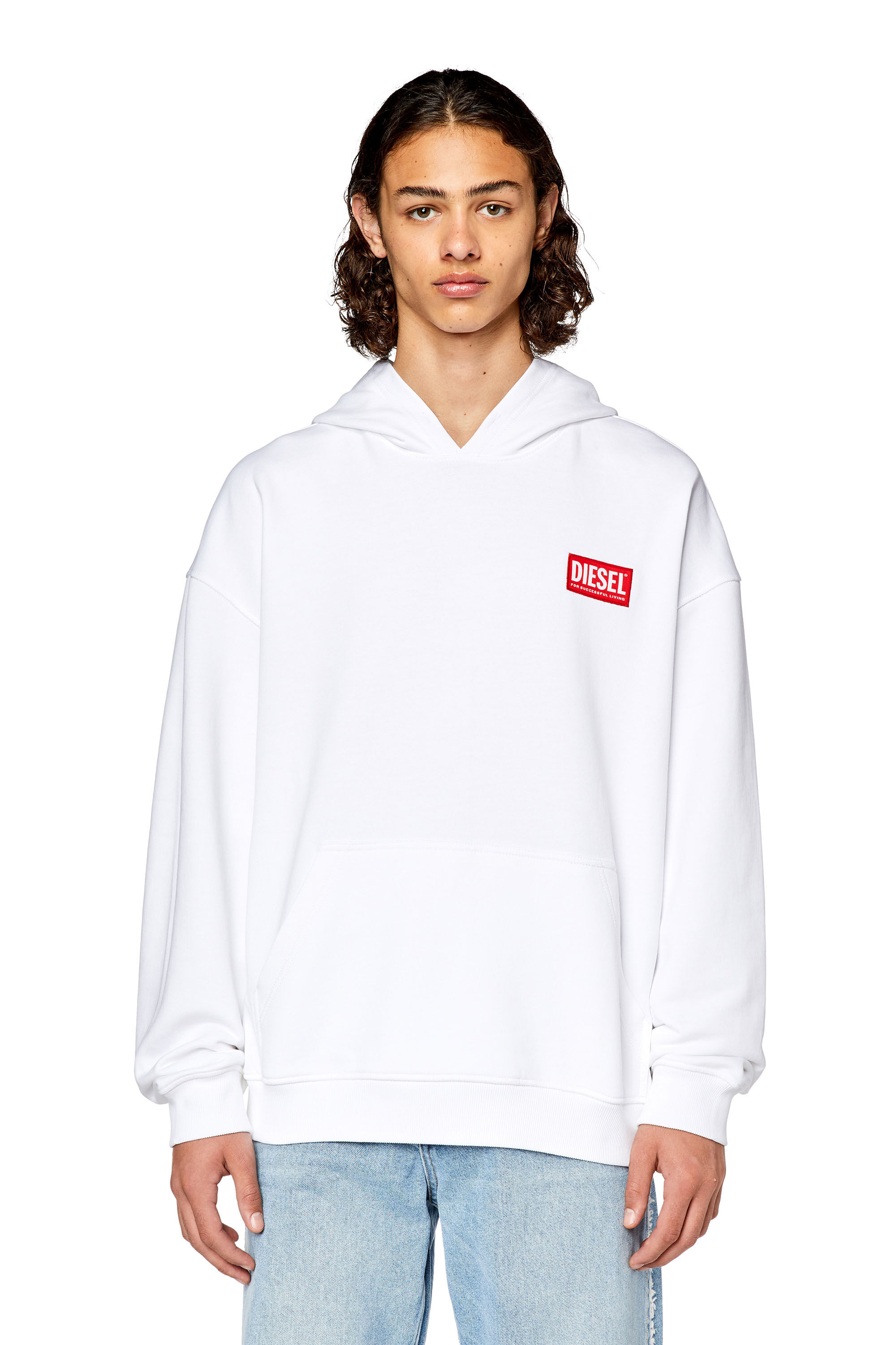 Diesel - S-NLABEL-HOOD-L1, Male's Oversized hoodie with logo patch in White - 5