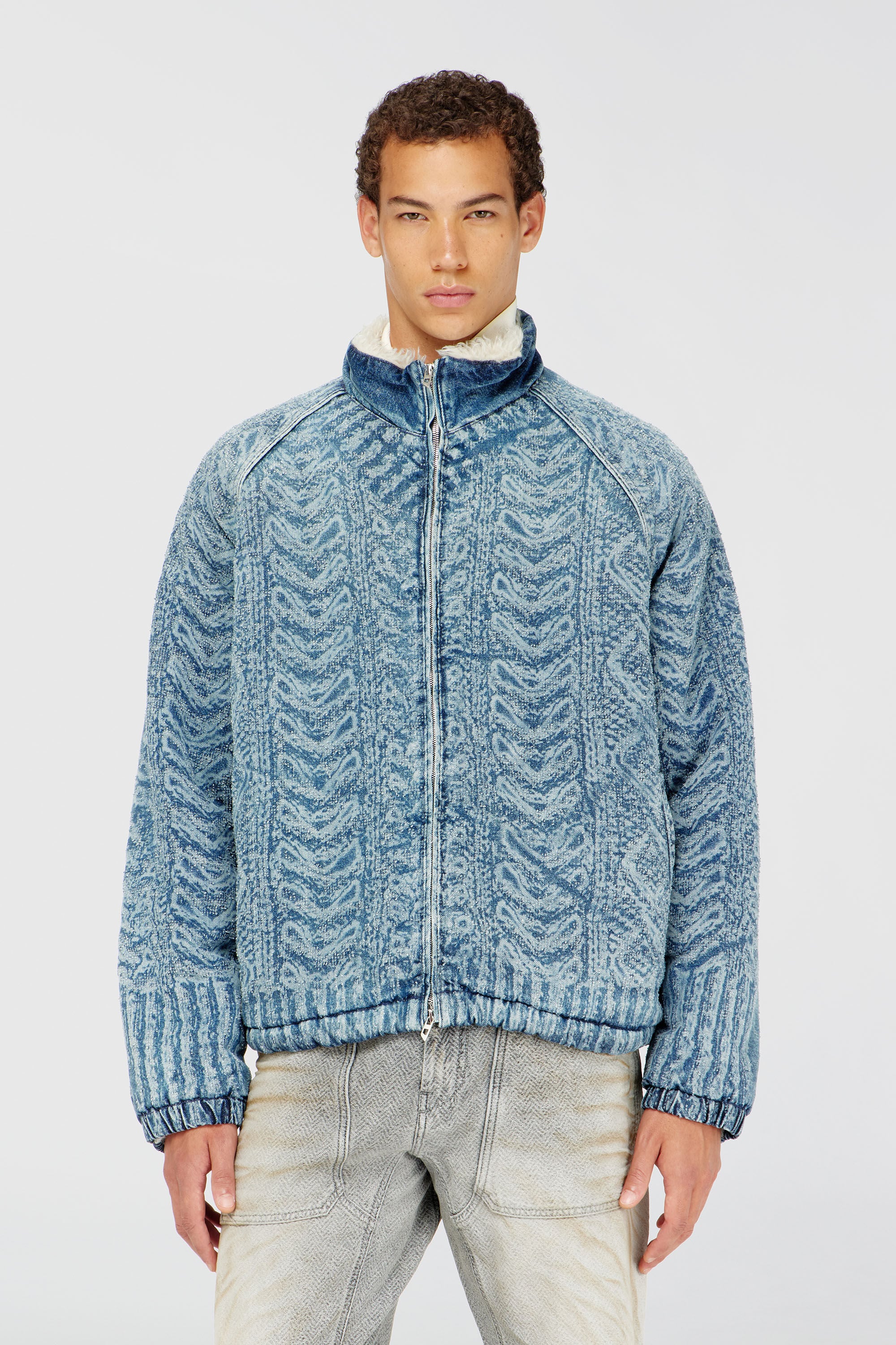 Men's Jacket in cable-knit-effect denim | Blue | Diesel US