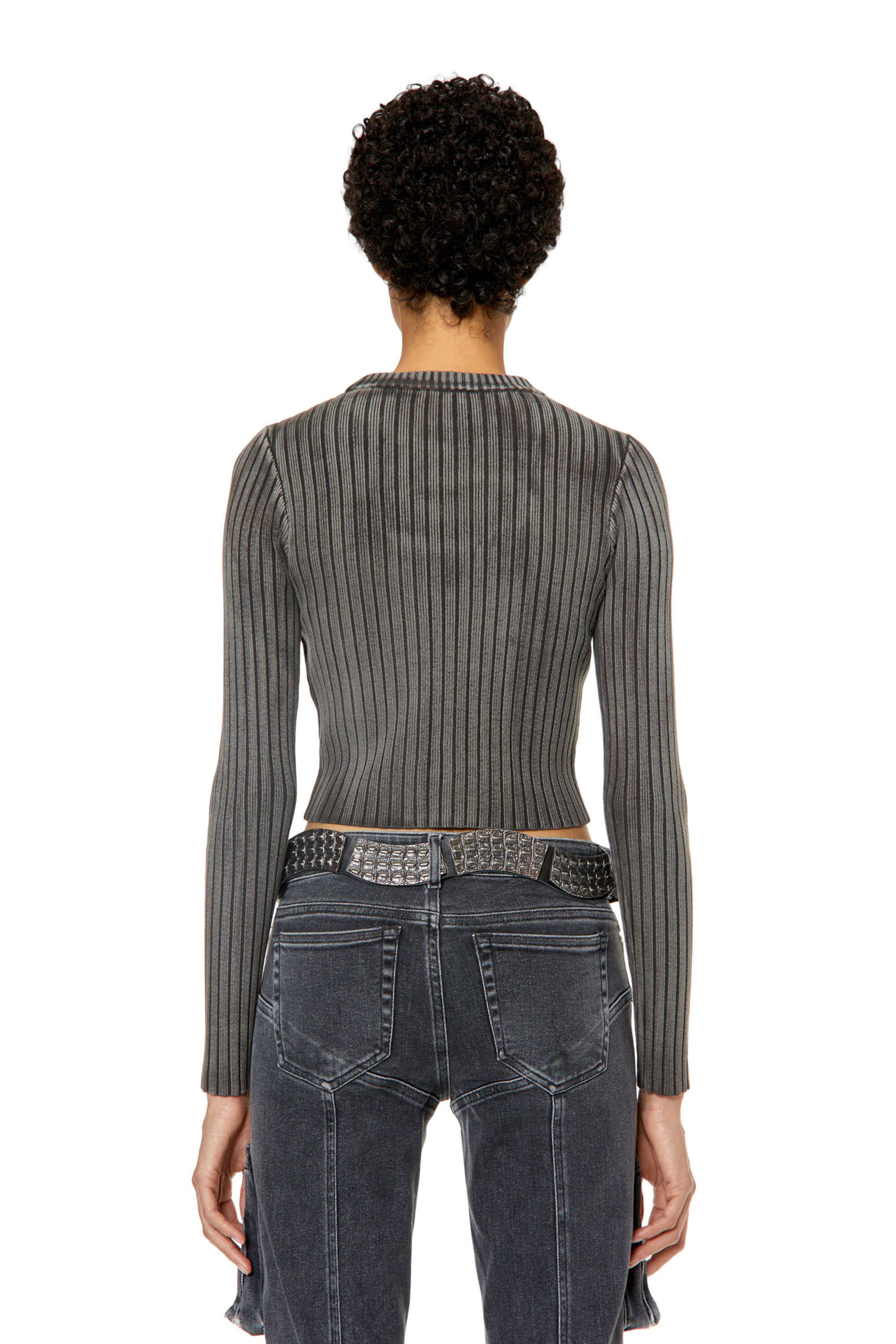 Diesel - M-ARJORY, Female's Ribbed top with oval D plaque in Grey - 4