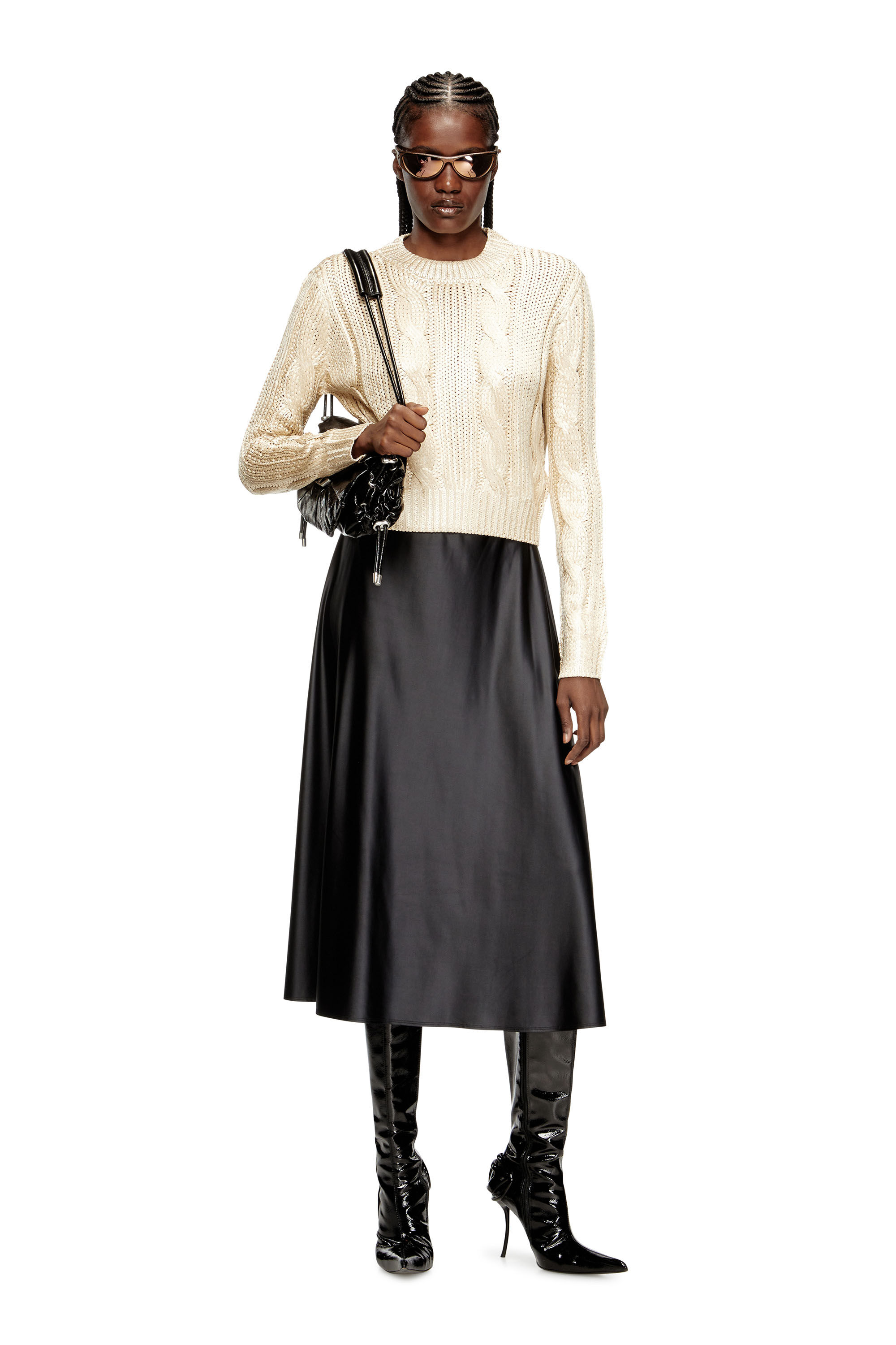 Diesel - M-MICCHA, Female's Cable-knit jumper with shiny effect in null - 1
