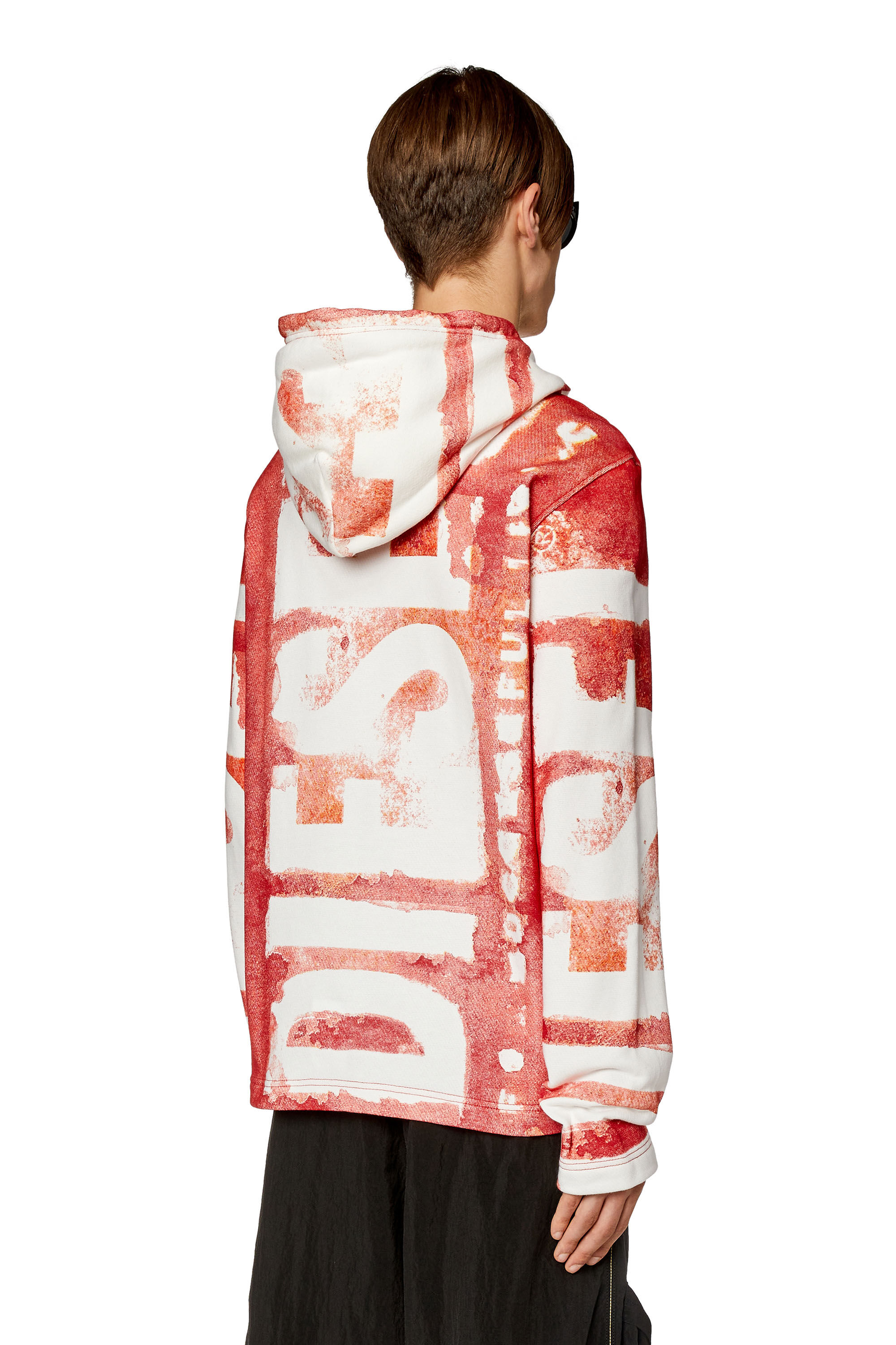 Diesel - S-GINY-HOOD, Male's Watercolour-effect logo hoodie in Red - 4