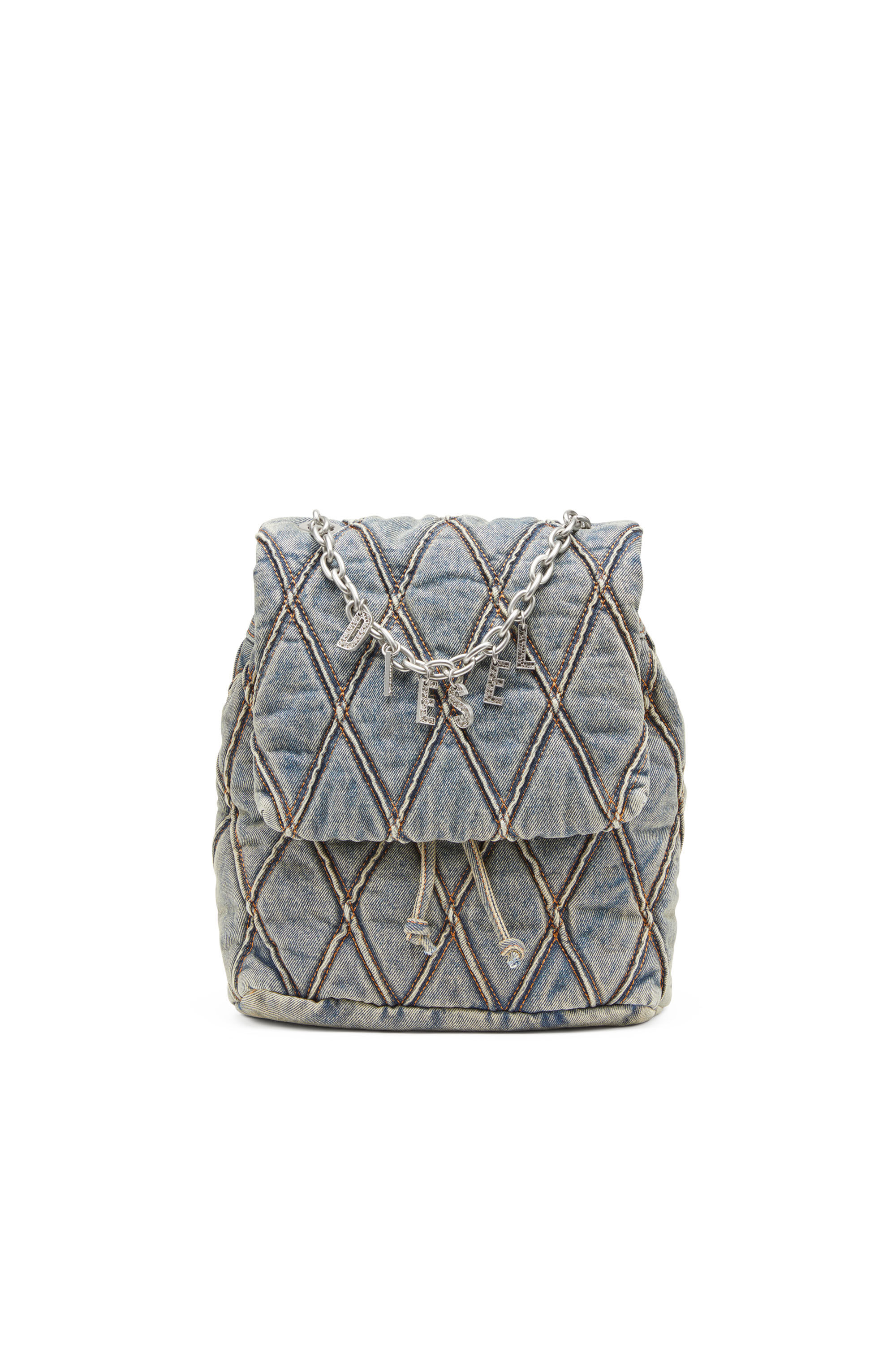 Women's Charm-D S-Backpack in Argyle quilted denim | Blue | Diesel