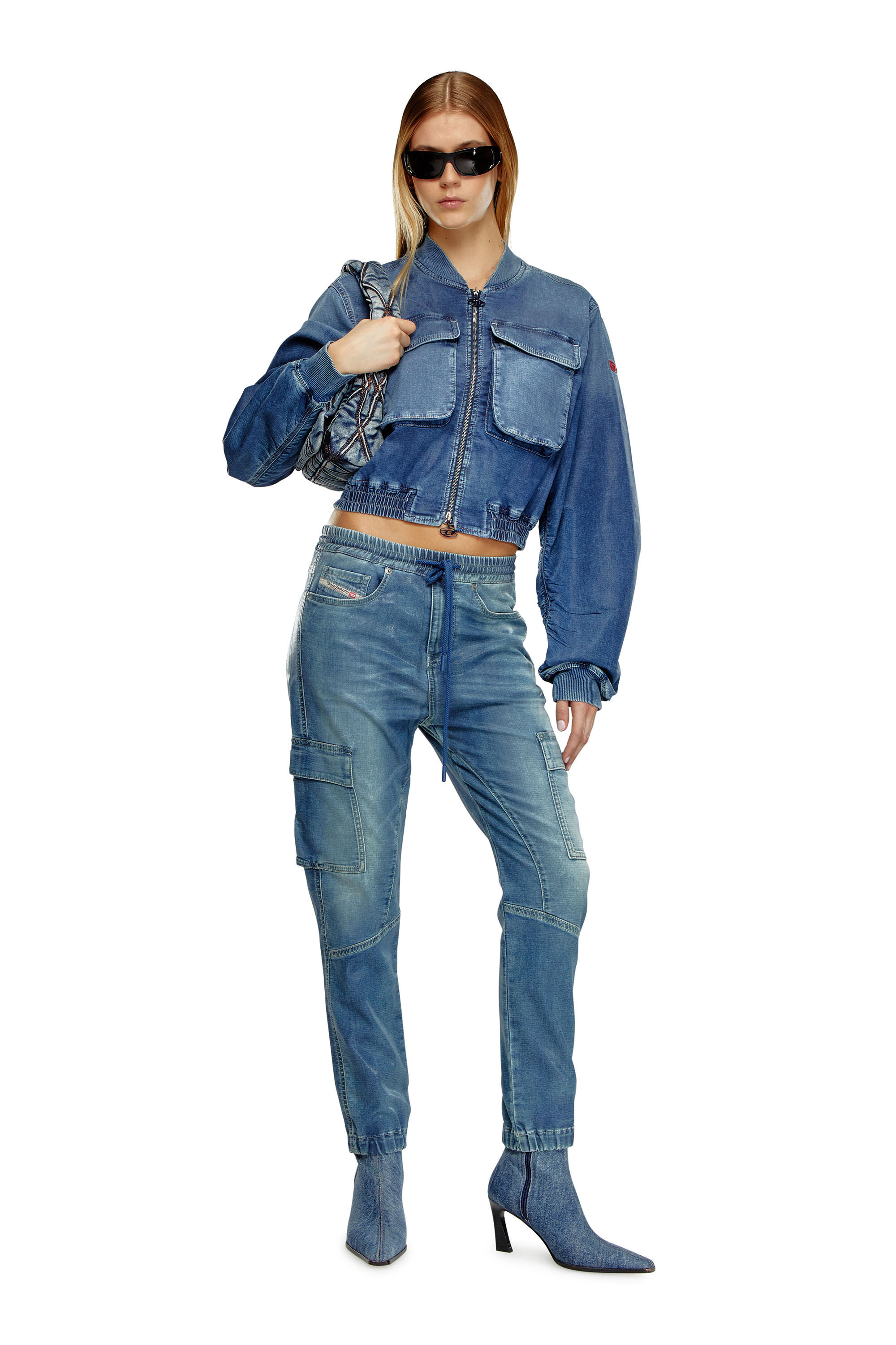 Diesel - DE-KHLO-S TRACK, Female's Bomber jacket in coated Track Denim in Medium Blue - 1