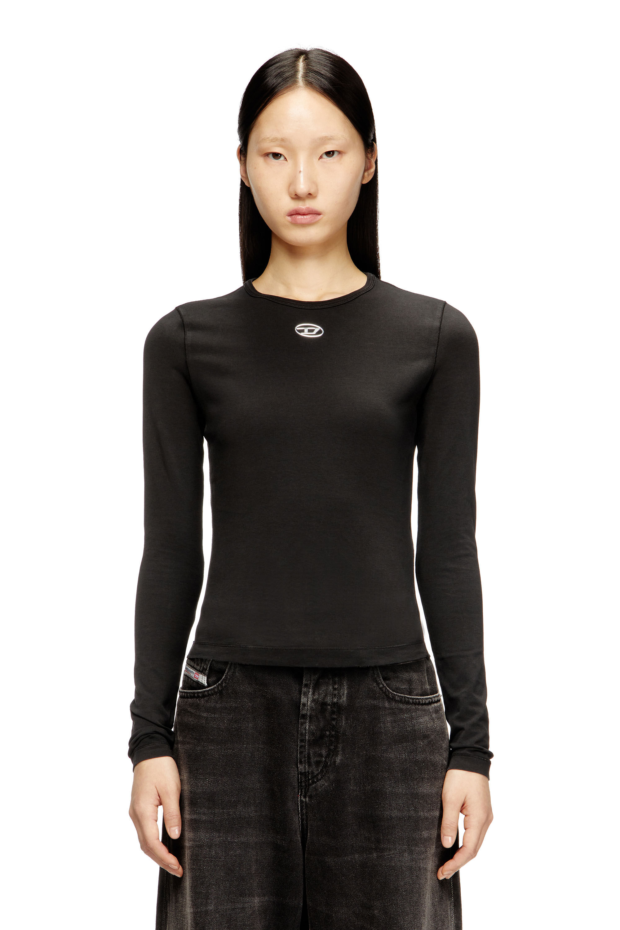 Women's Cotton sweater with Oval D logo | Black | Diesel