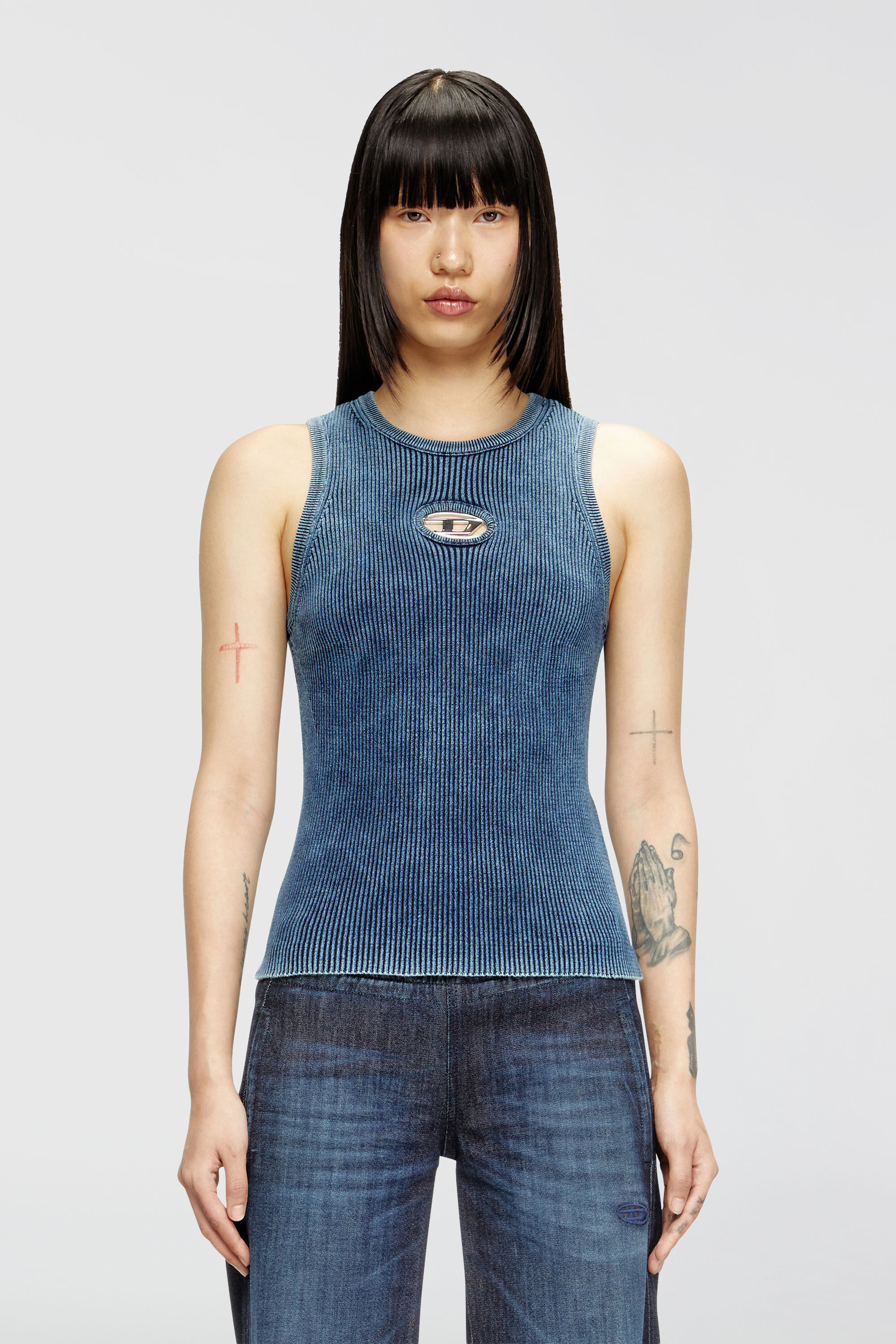 Women's Rib-knit tank top with Oval D | Blue | Diesel {{Country}}
