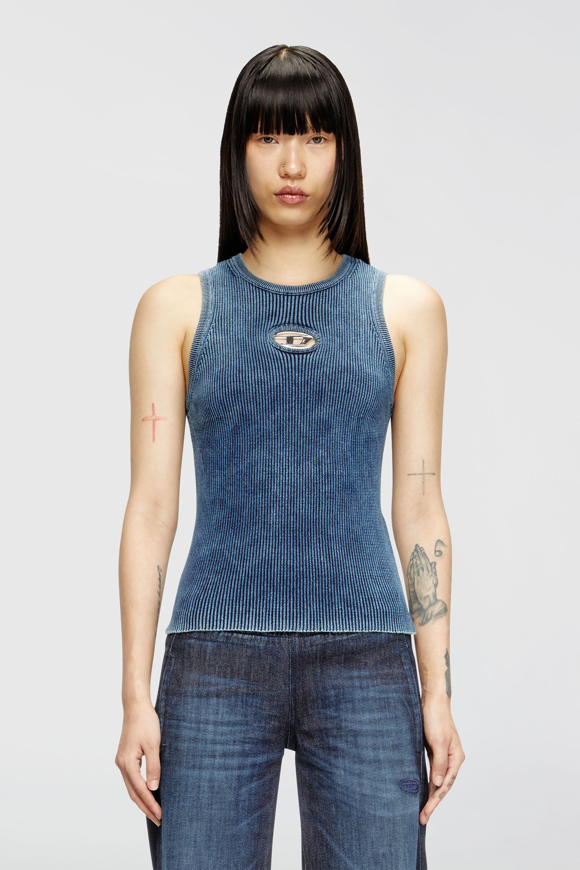 Diesel - M-ANCHOR-A-SL, Female's Rib-knit tank top with Oval D in Dark Blue - 3