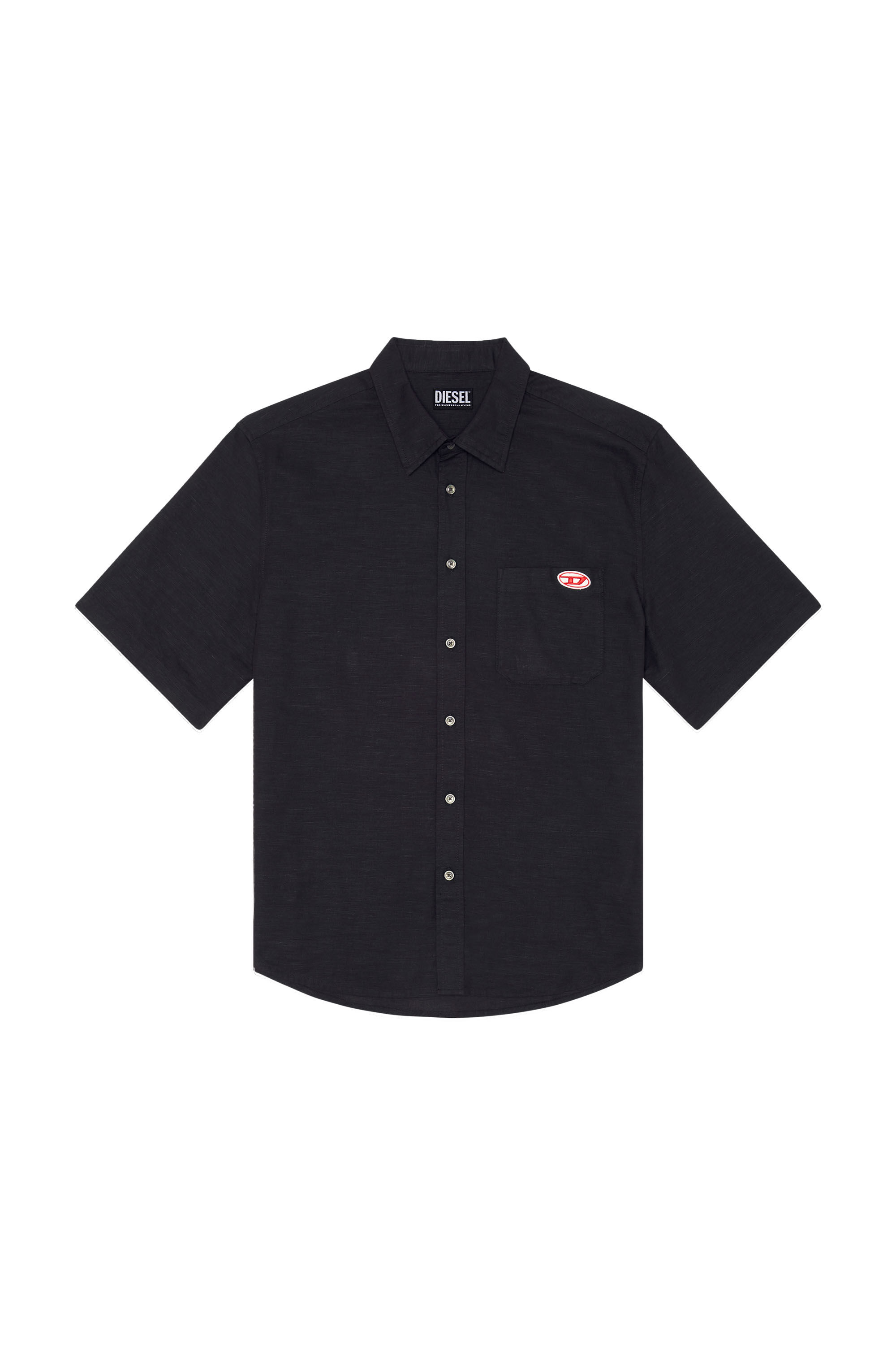 Diesel - S-UMBE-SSL, Male's Short-sleeve shirt in cotton and hemp in Black - 2