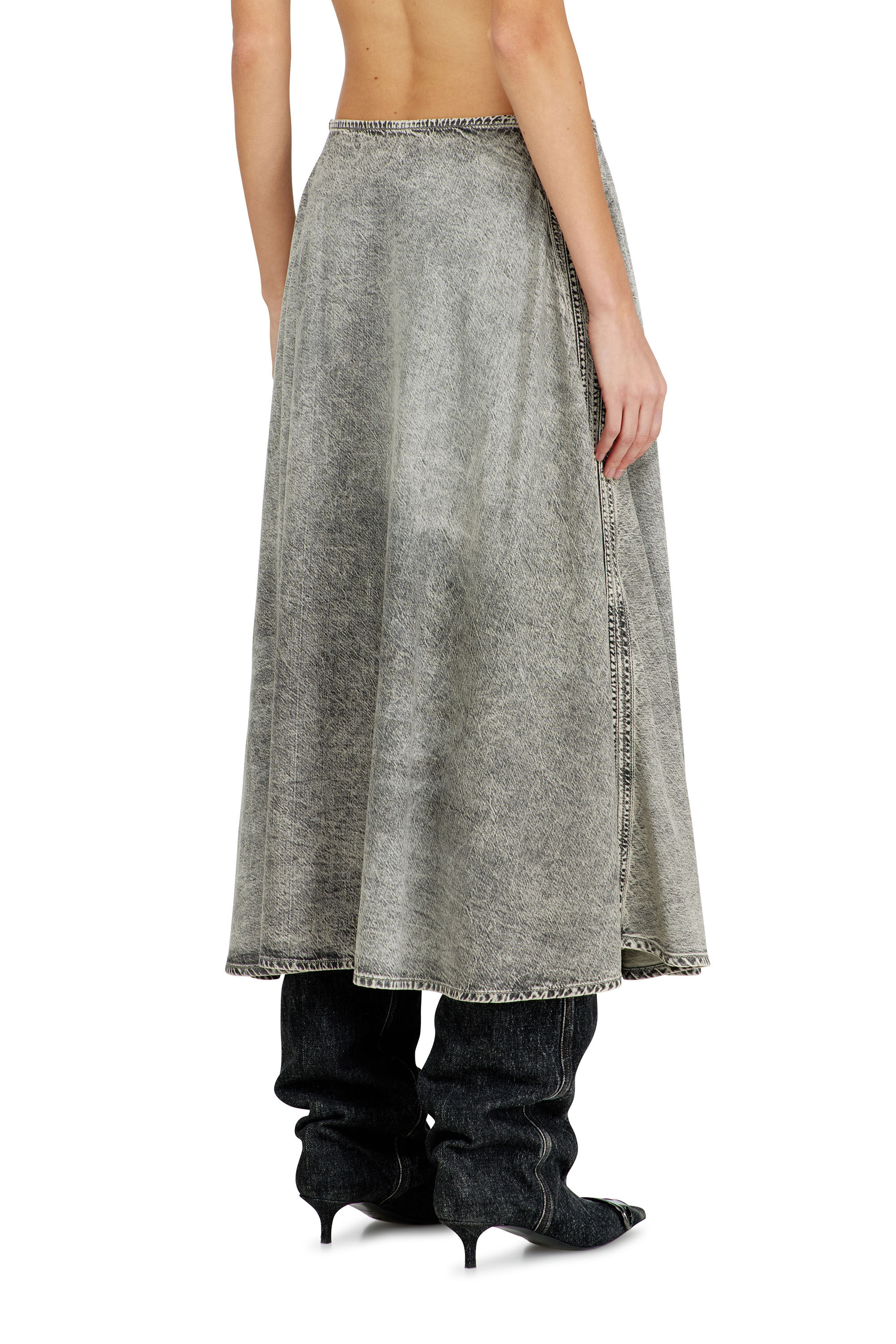 Women's Denim full skirt with athletic stripes | Grey | Diesel