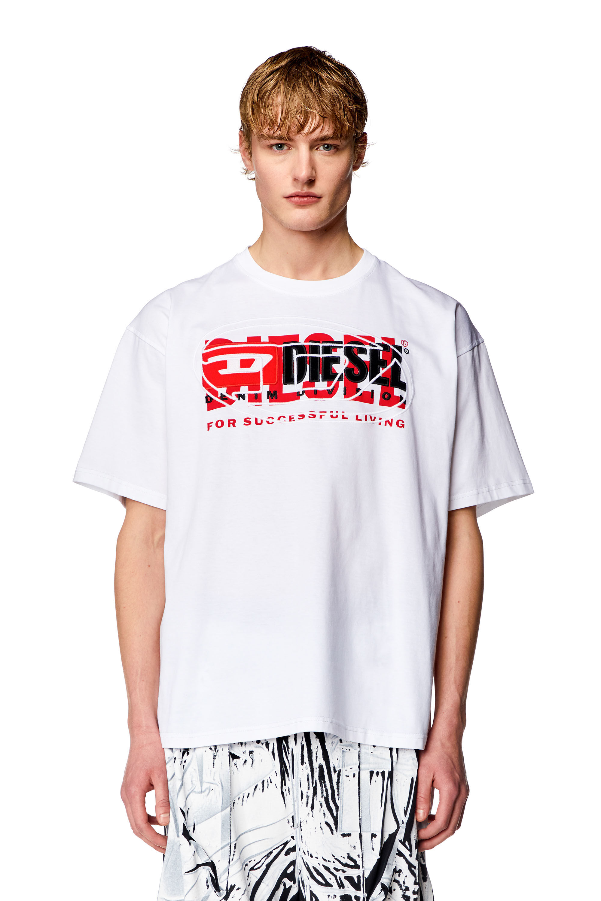 Men's T-shirt with layered logos | White | Diesel
