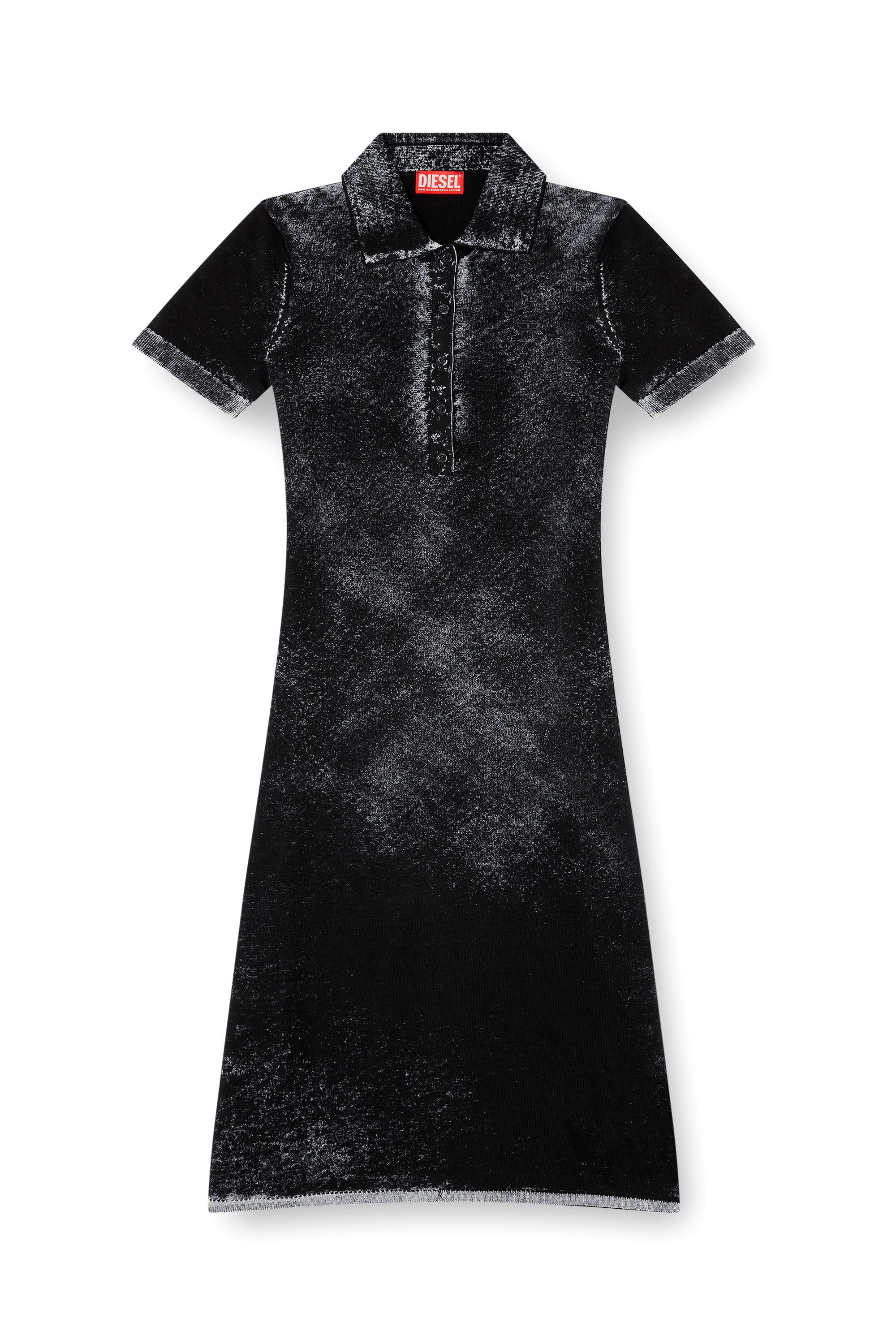 Diesel - M-LOURENS, Vestido polo midi en tejido de punto con estampado inverso Mujer in Negro - 2