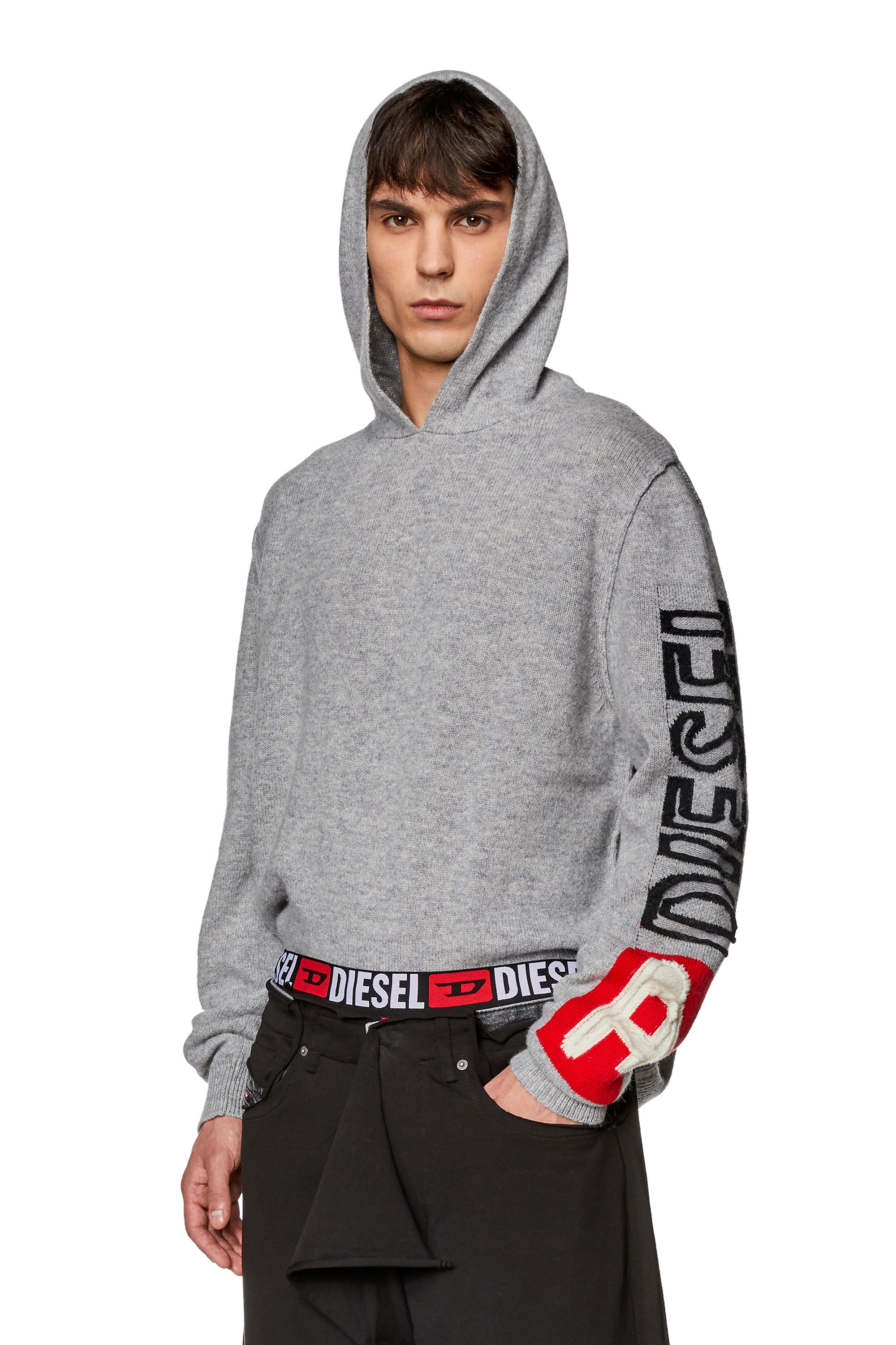 Diesel - K-TELENDO, Sweat-shirt à capuche en laine avec logo découpé Homme in Gris - 3