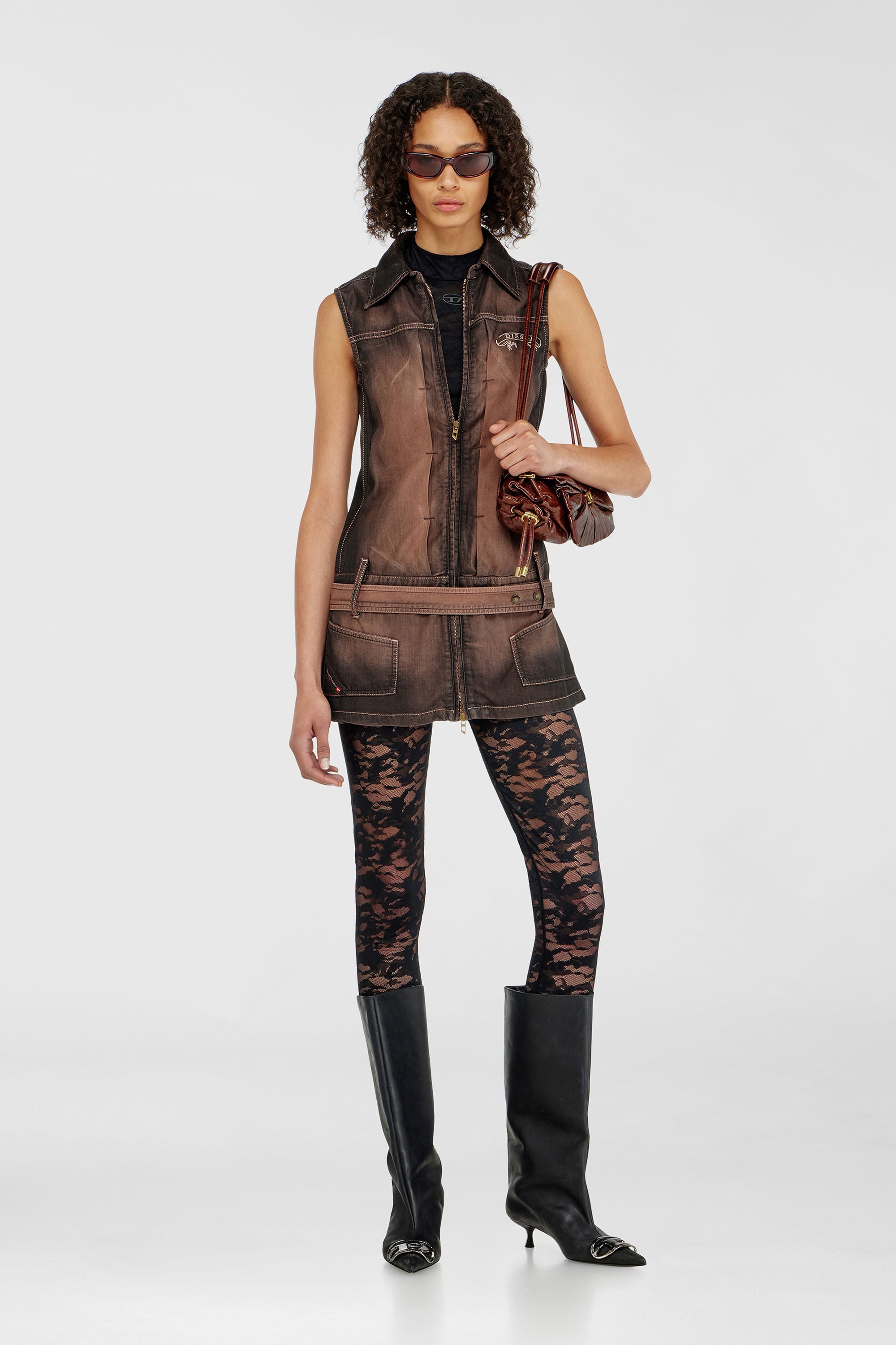 Diesel - HAYLEY-UTLT, Woman's Leggings in nylon camouflage lace in Black - 5