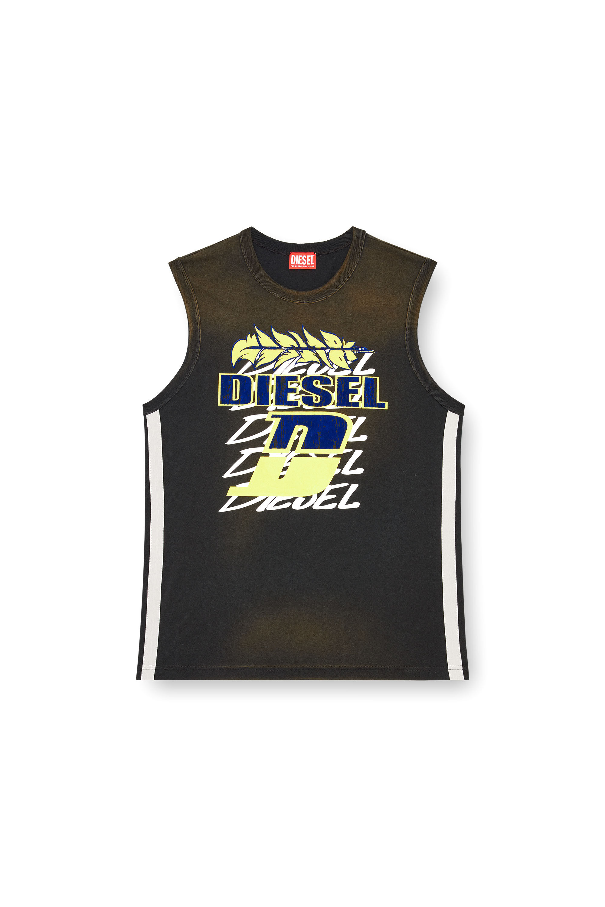 Diesel - T-BISCO-STRIPE, Male's Sun-faded tank top with side bands in Black - 2