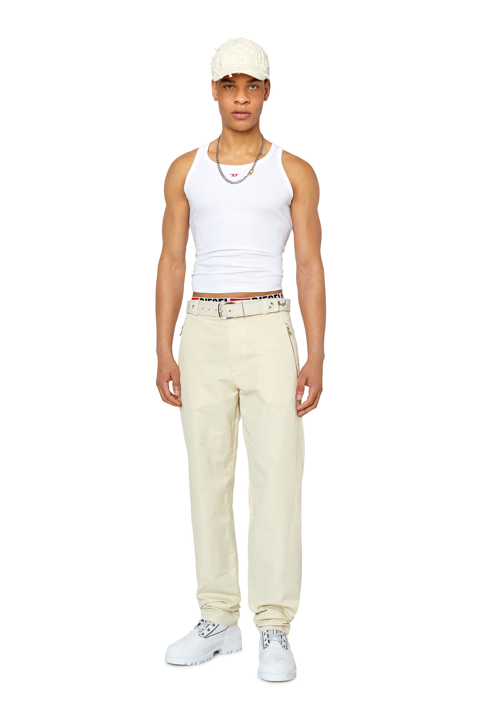 Diesel - P-HANN, Pantalon en coton et lin avec poches zippées Homme in Blanc - 1